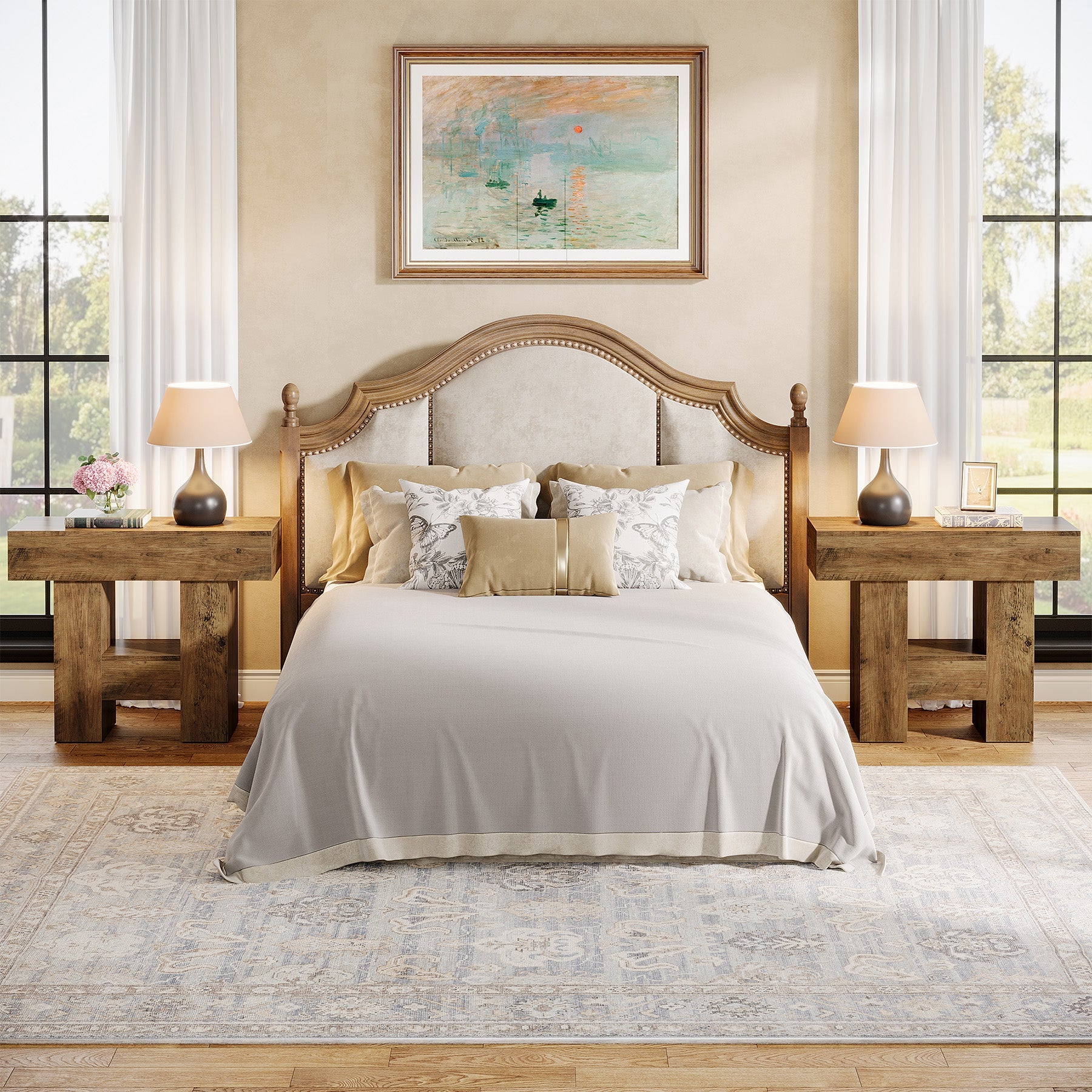 31.5" End Table, Farmhouse Sofa Side Table with 2 - Tier Shelf and Heavy Duty Base Tribesigns