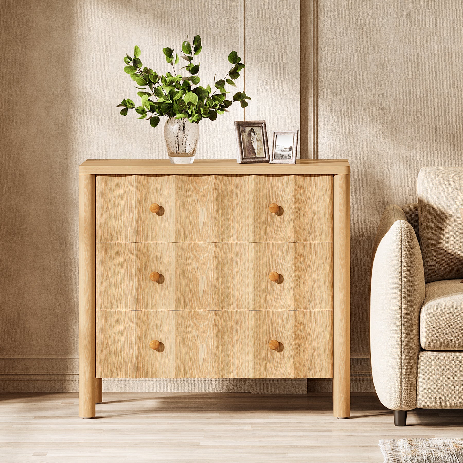 31.5" Nightstand, Modern Oversized Bedside Table with 3 Drawers Tribesigns