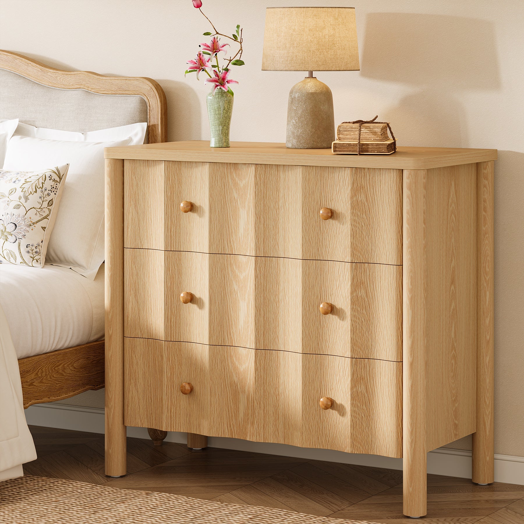 31.5" Nightstand, Modern Oversized Bedside Table with 3 Drawers Tribesigns