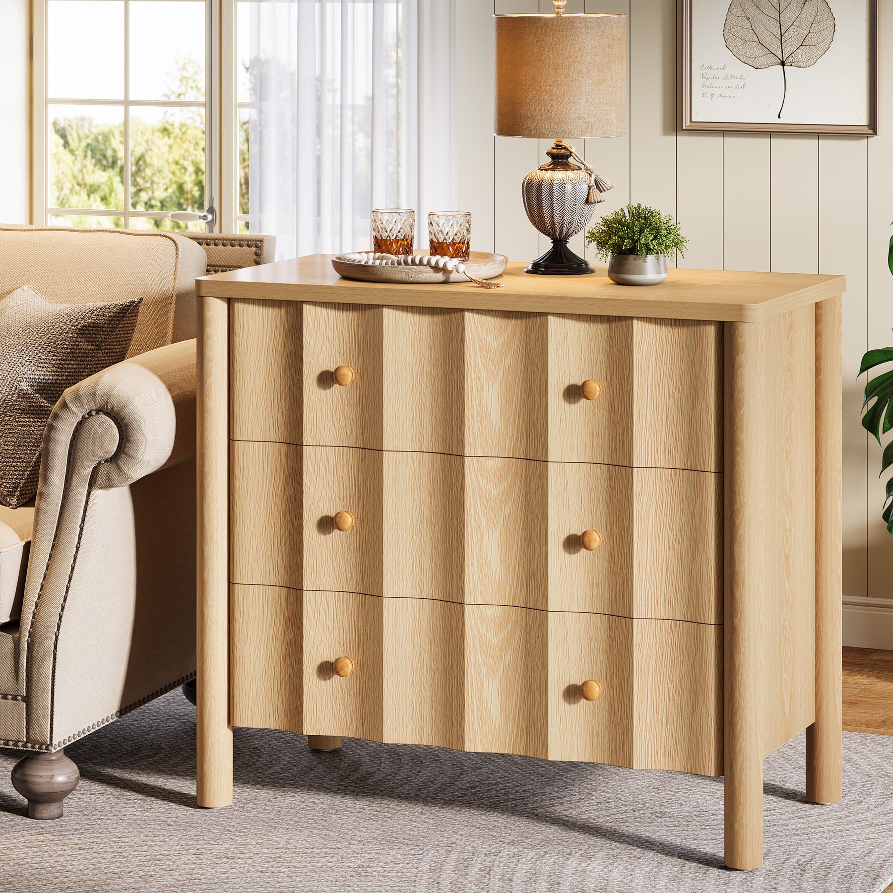 31.5" Nightstand, Modern Oversized Bedside Table with 3 Drawers Tribesigns