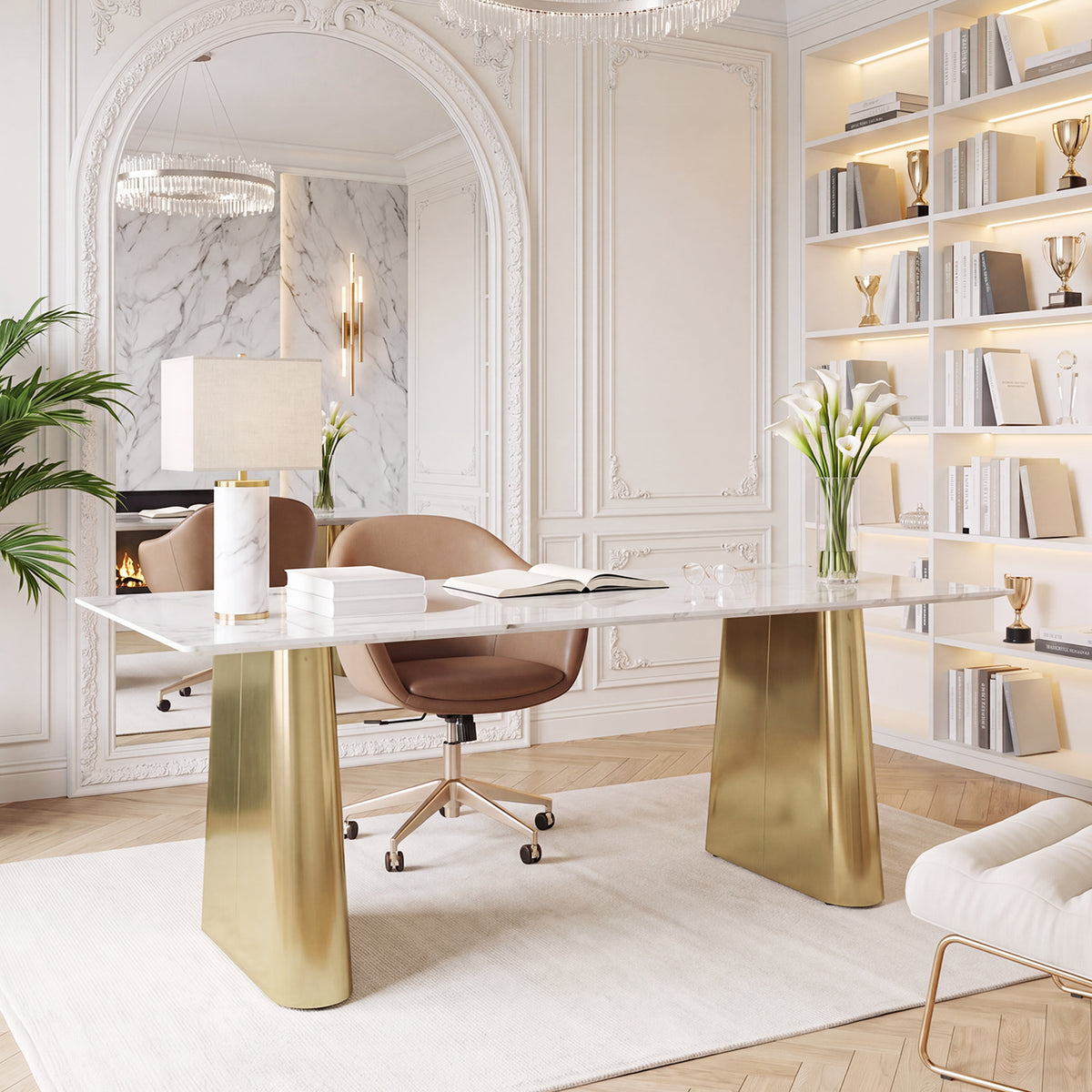 Professional workspace setup with a 63-inch executive desk designed for working, writing, and daily productivity