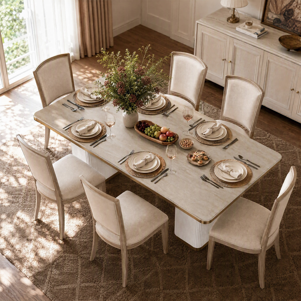 71" Sintered Stone Dining Table, Rectangular Kitchen Table with Fluted MDF Pedestal Base for 4-8