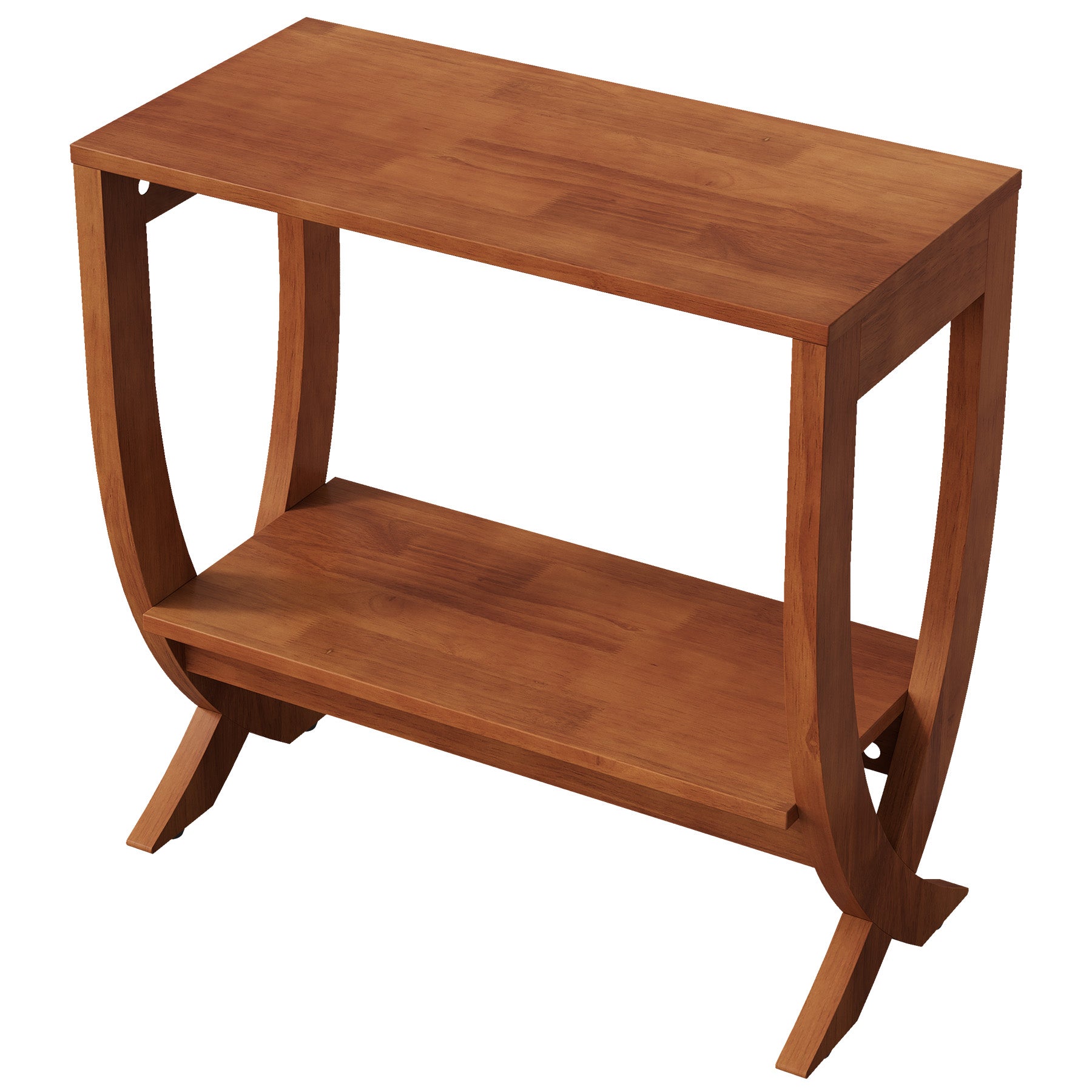Solid Wood End Table, 2-Tier Couch Side Table with Arched Legs