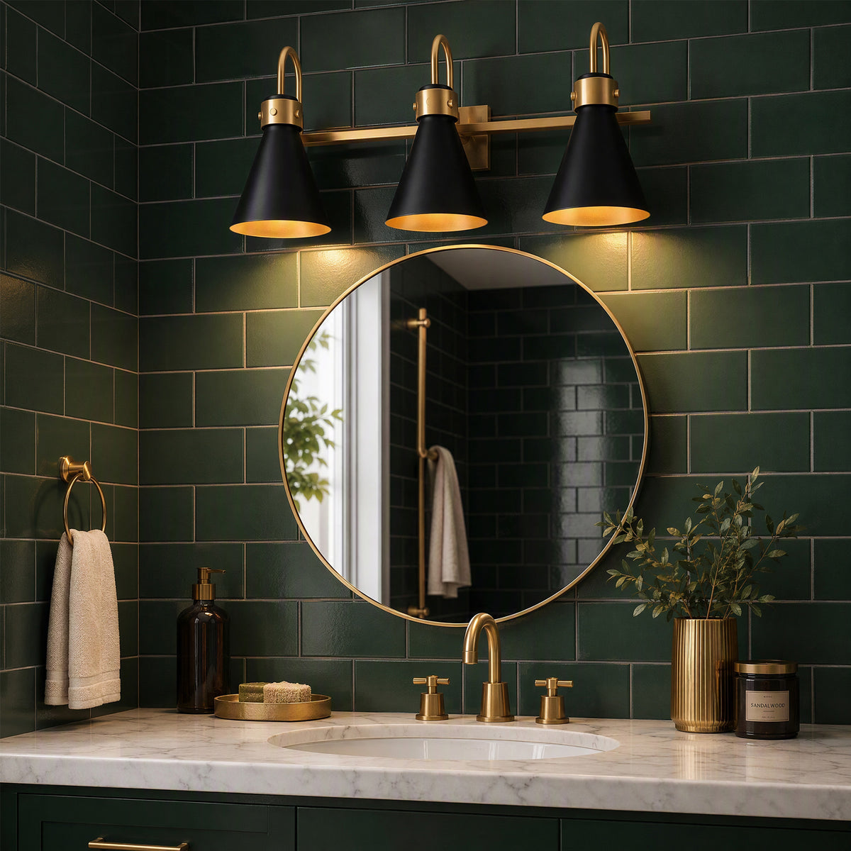 Tribesigns 3-Light Bathroom Vanity Light Black Gold Wall Sconce E12 Base