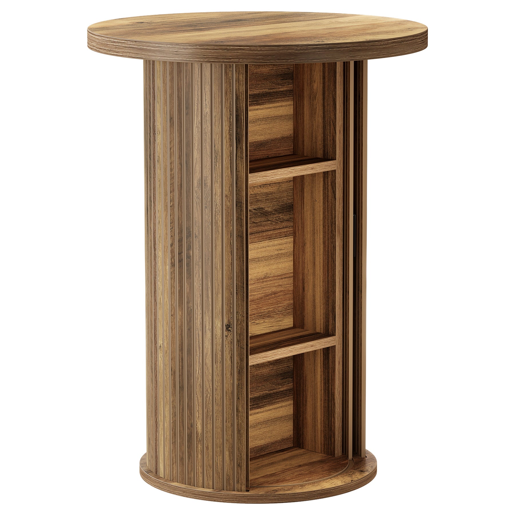 35.4" Round Bar Table, High Top Pub Table with 3-Tier Hidden Storage Shelves