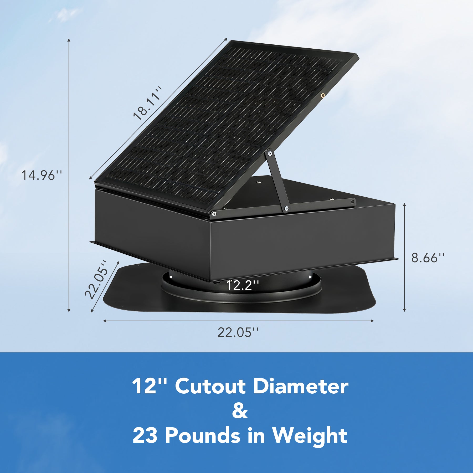 35W Solar Attic Fan, 2800 CFM Smart Roof Vent Built-in Temperature Sensors
