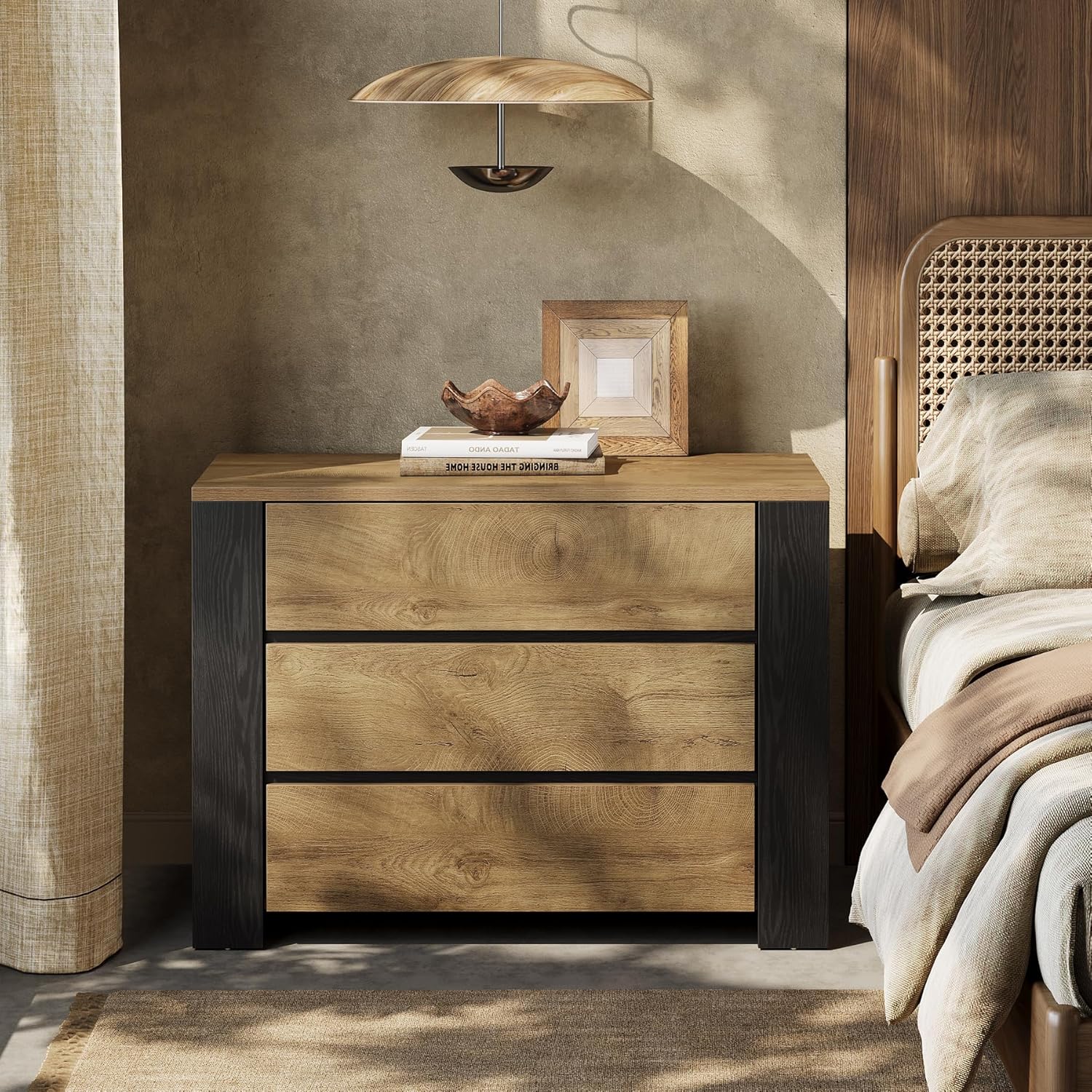 36" Oversized Nightstand, Large Bedside Table with 3 Drawers Storage