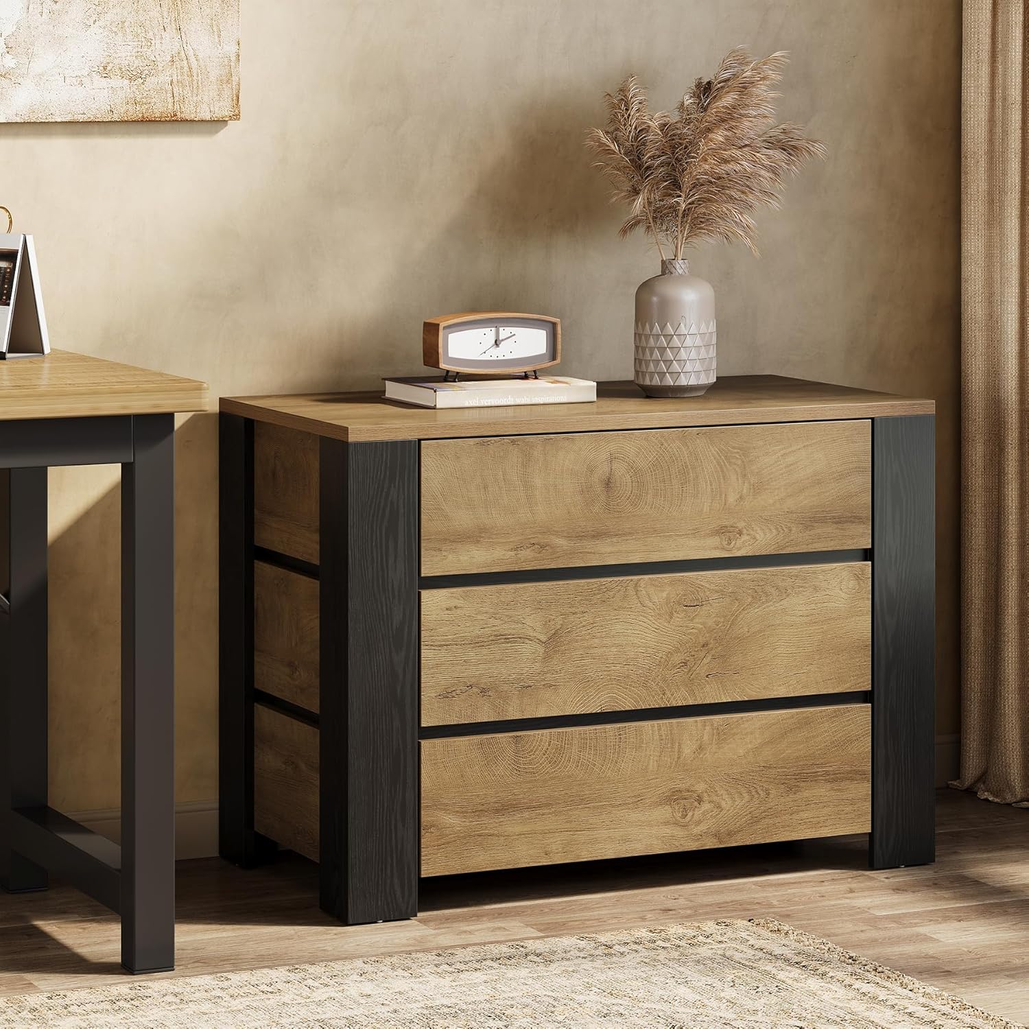 36" Oversized Nightstand, Large Bedside Table with 3 Drawers Storage