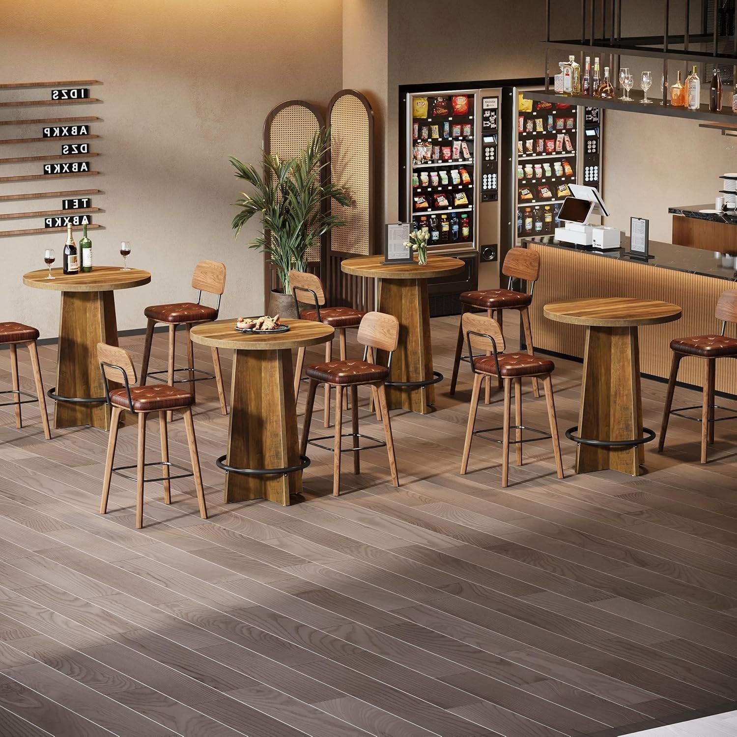 37.4" Bar Table, Wooden Bistro Pub Table with Metal Ring Footrest