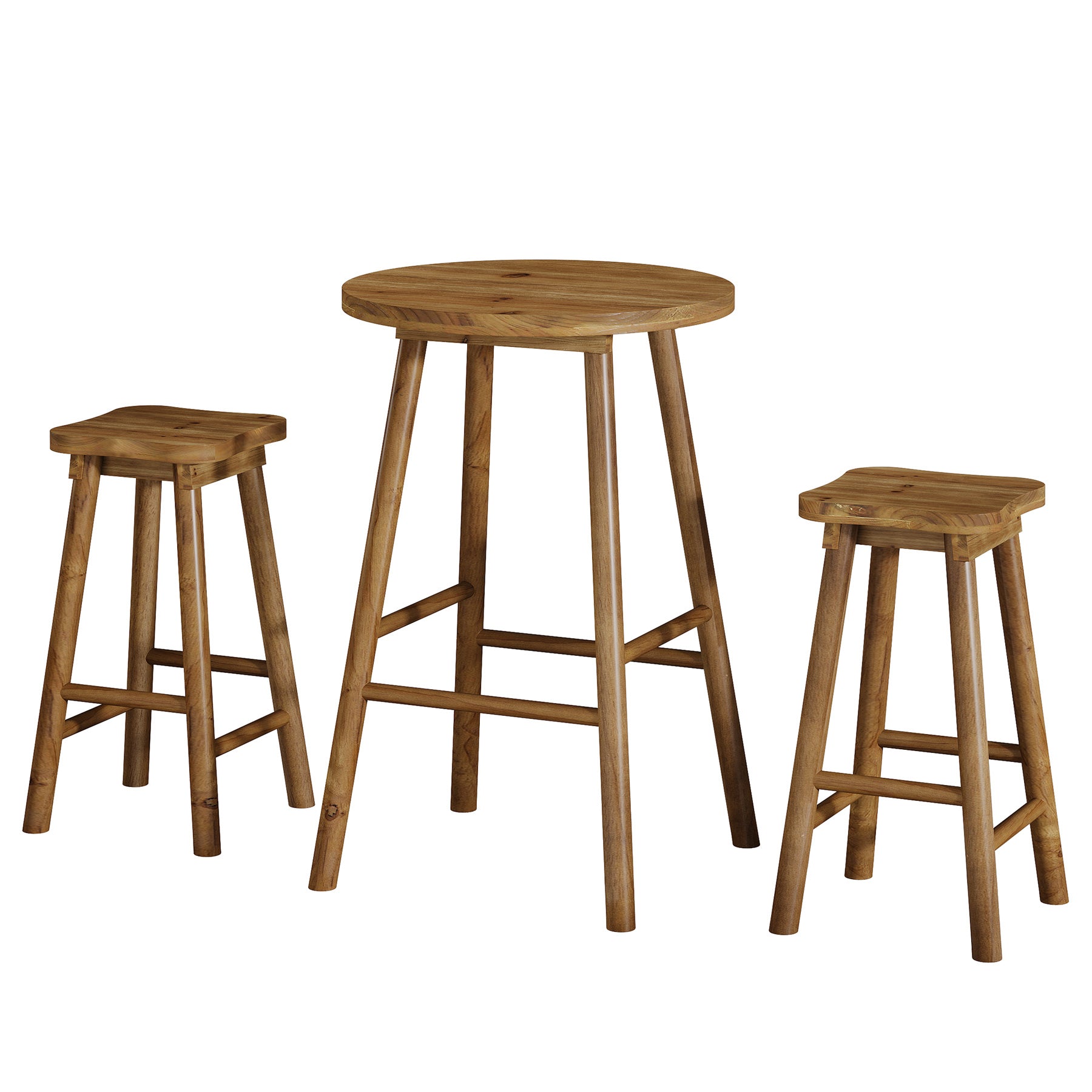 37.4" Round Bar Table, Solid Wood Bistro Sets Pub Table with 2 Barstools