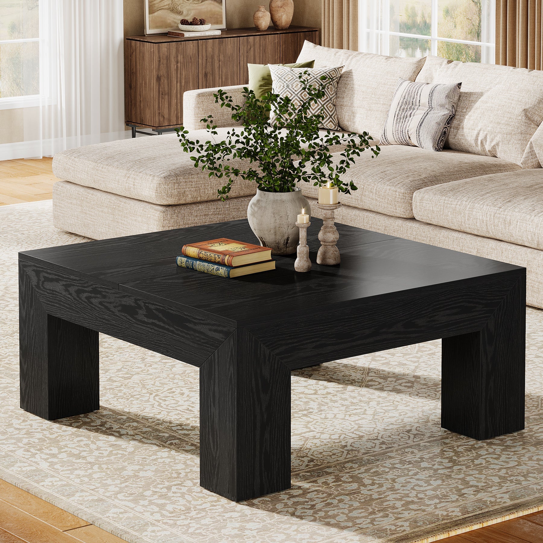39" Coffee Table, Farmhouse Square Accent Center Cocktail Table Tribesigns
