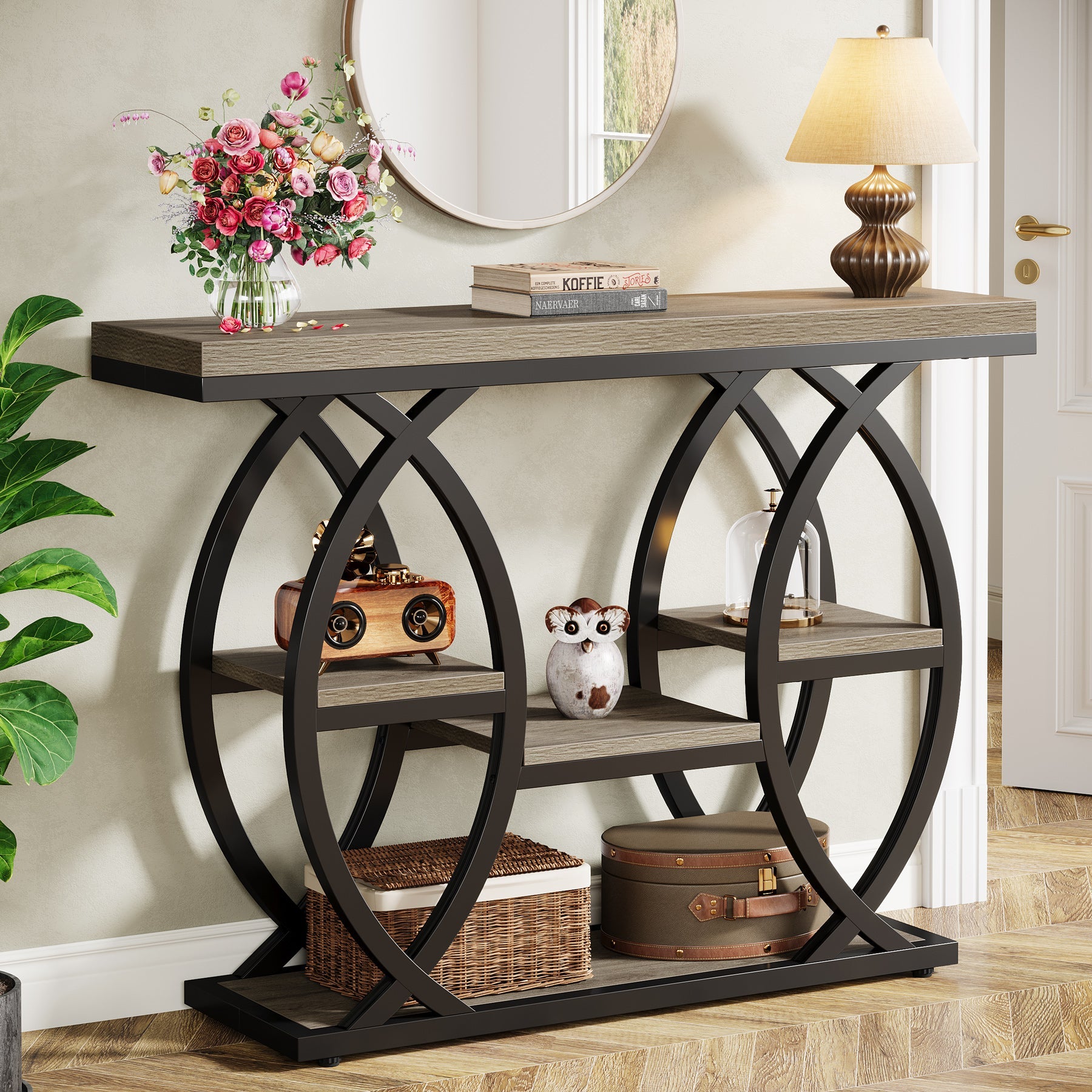 39" Console Table, 4 - Tier Sofa Table Entryway Table with Storage Shelves Tribesigns