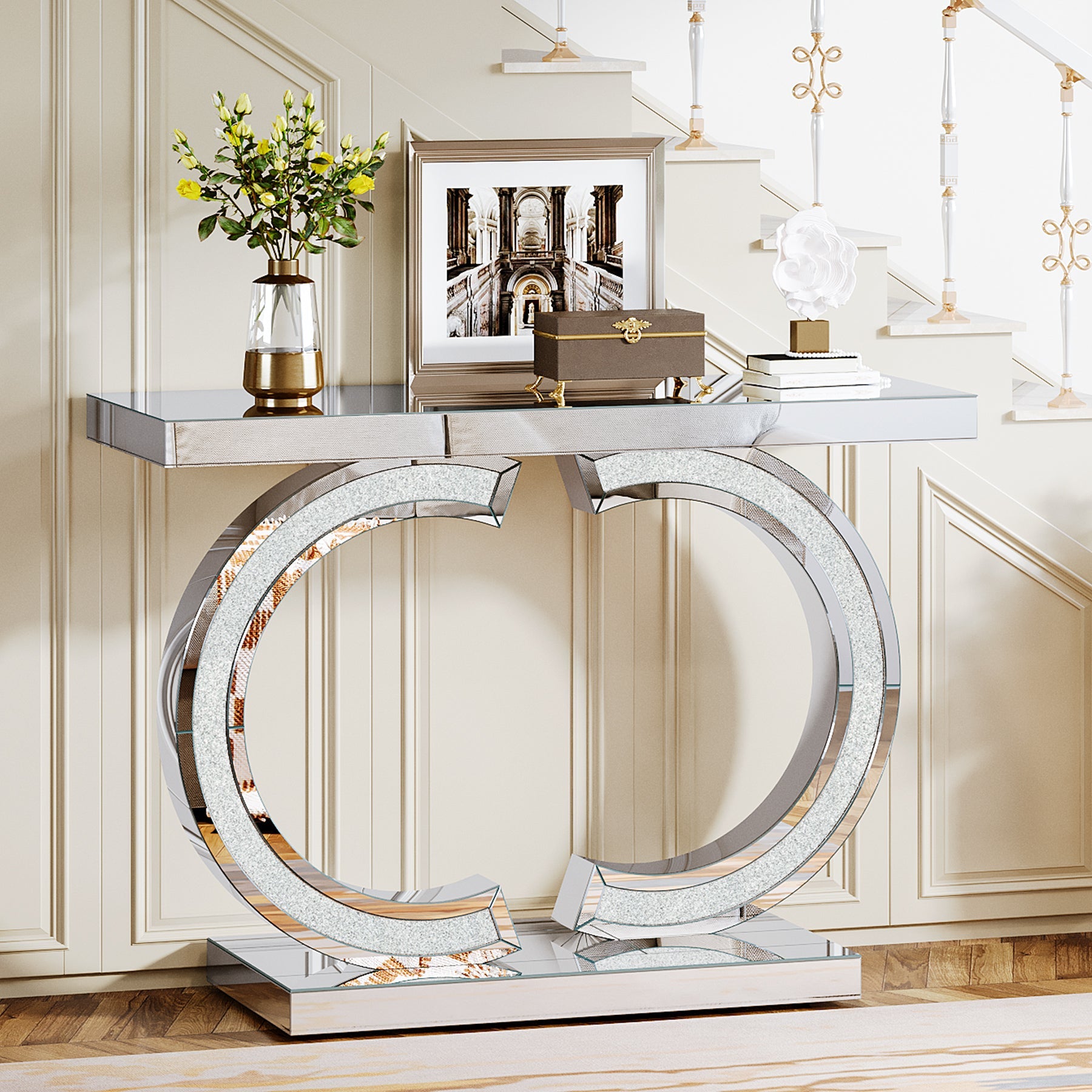 39" Console Table, Modern Mirrored Sofa Table Hallway Table Tribesigns