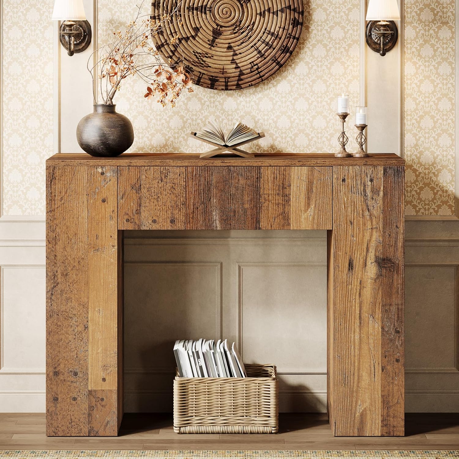 39" Console Table, Rustic Sofa Entryway Table Foyer Table with Drawer Tribesigns