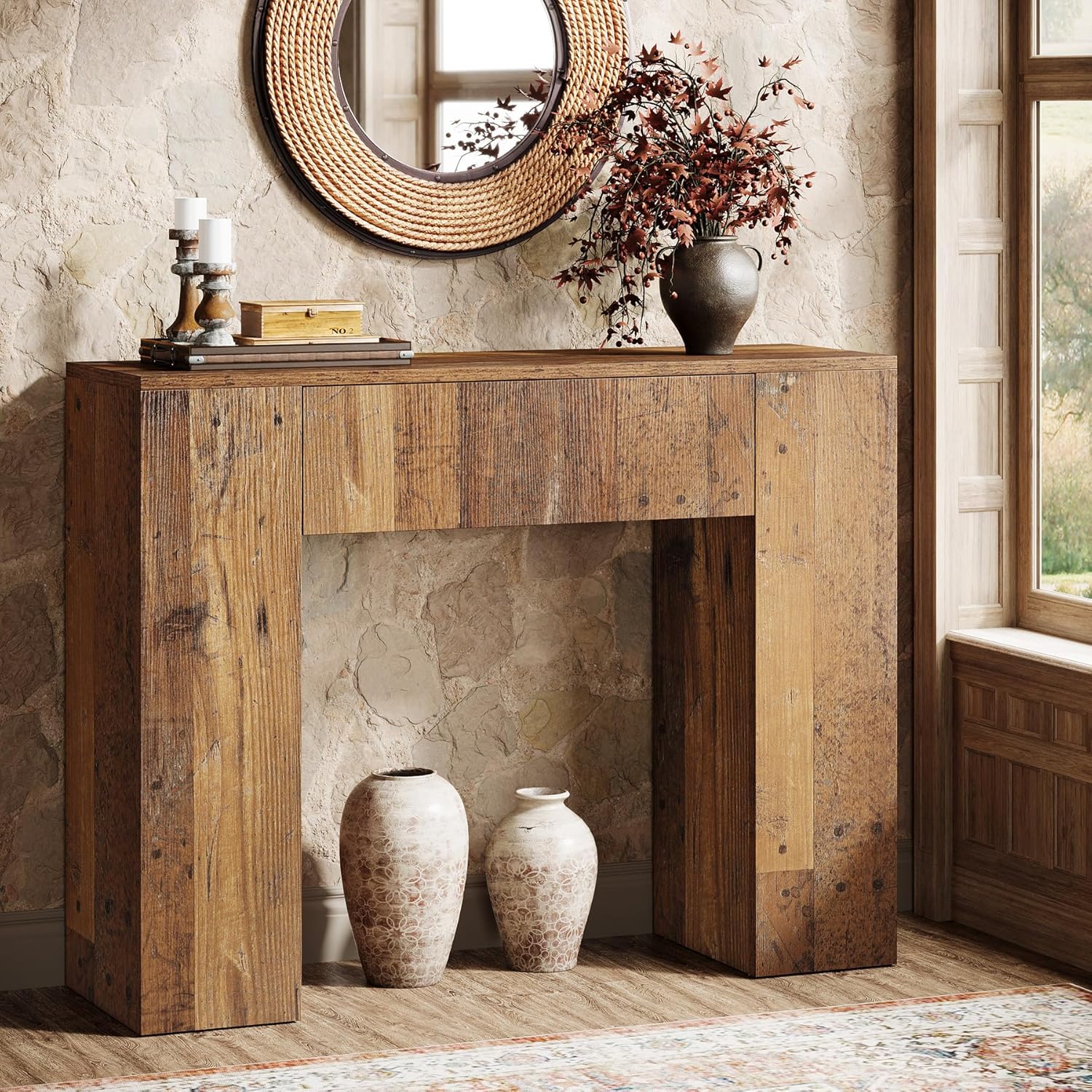 39" Console Table, Rustic Sofa Entryway Table Foyer Table with Drawer Tribesigns