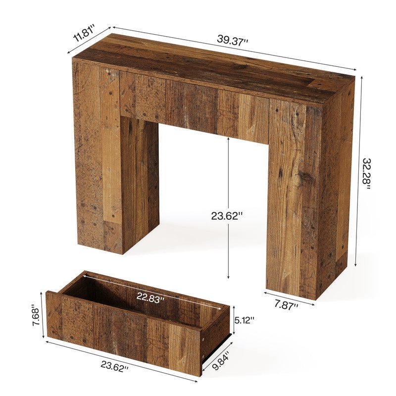 39" Console Table, Rustic Sofa Entryway Table Foyer Table with Drawer Tribesigns