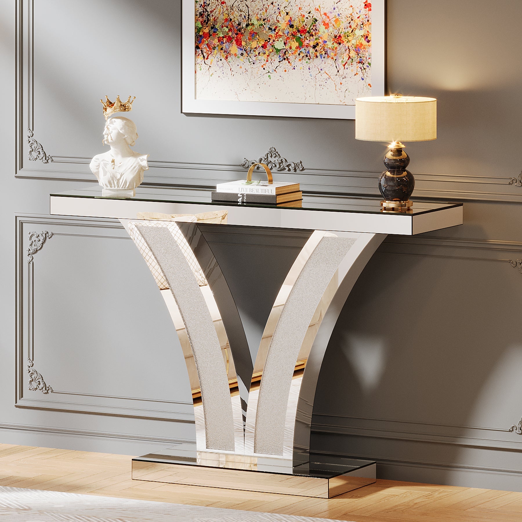 39" Mirrored Console Table, Modern Silver Entryway Table Tribesigns
