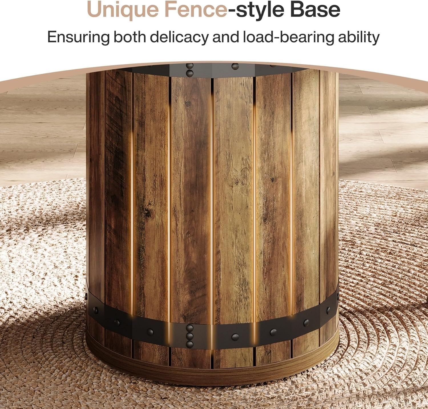 39.37" Dining Table, Round Kitchen Table with Fence Pedestal Base for 4 People