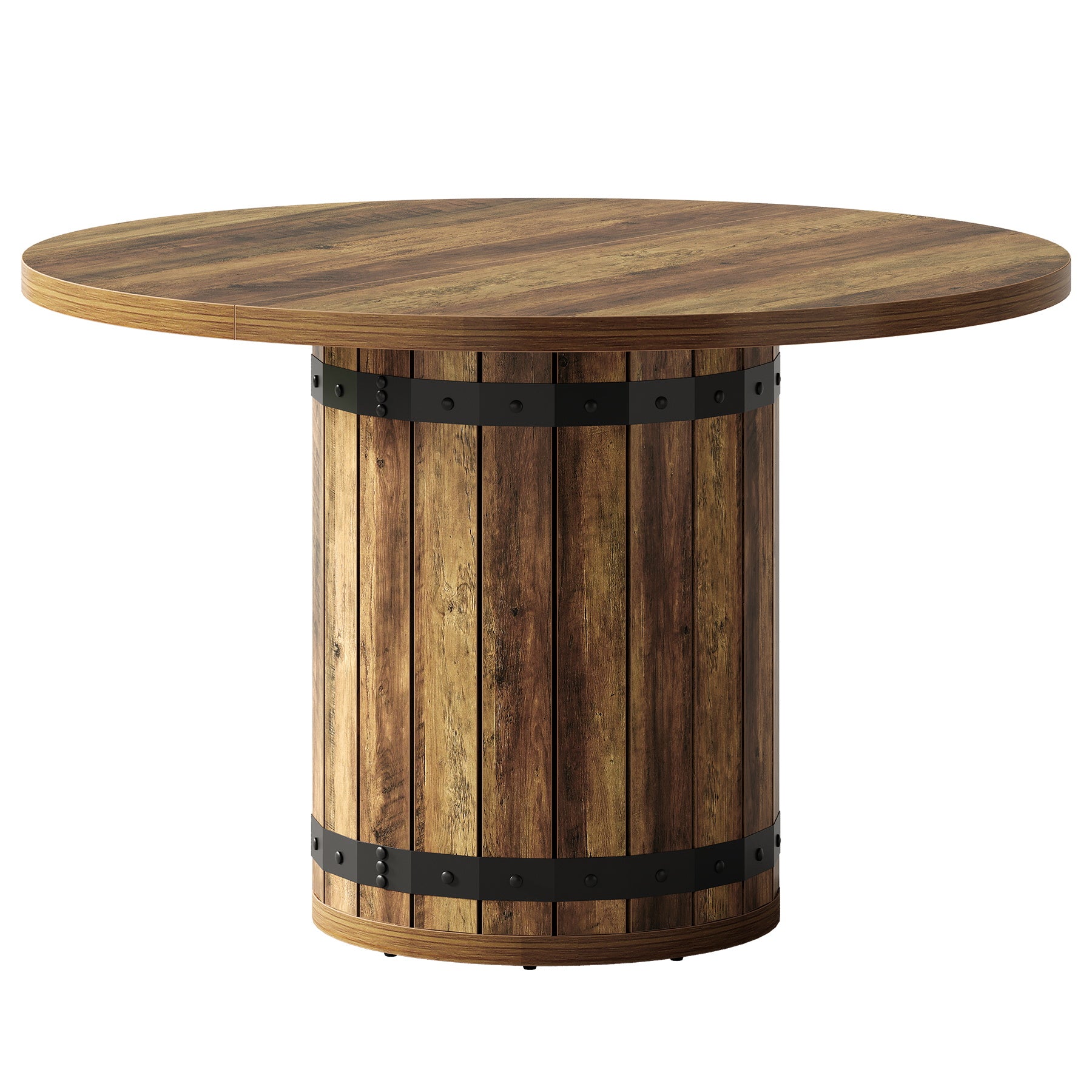 39.37" Dining Table, Round Kitchen Table with Fence Pedestal Base for 4 People