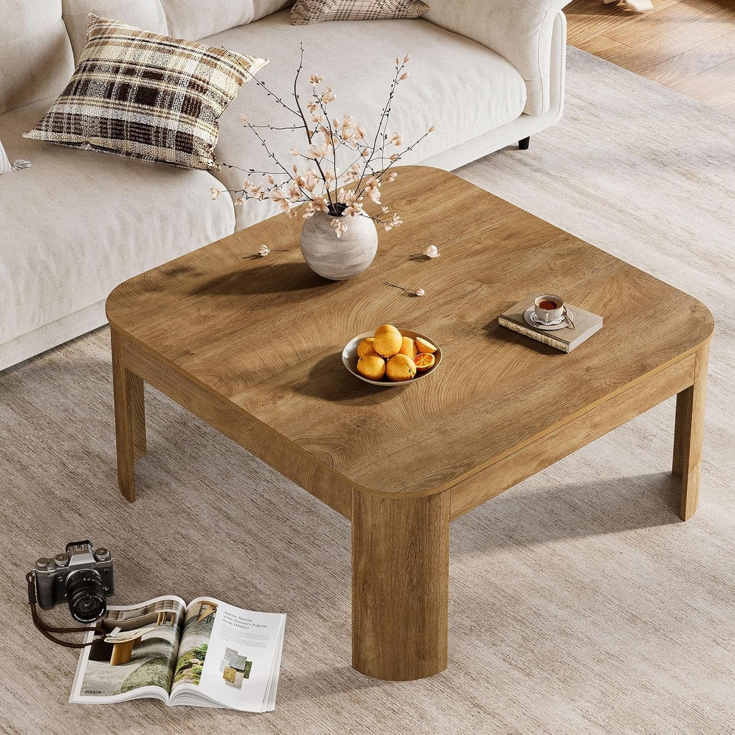 39.3" Square Coffee Table, Farmhouse Center Table Cocktail Tea Accent Table