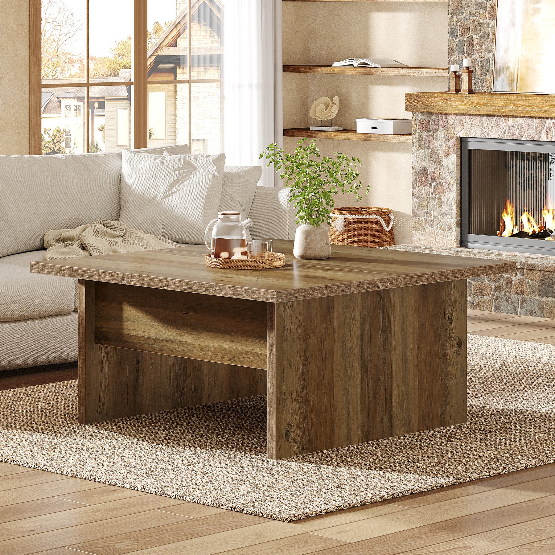 39.4" Square Coffee Table, Farmhouse Cocktail Tea Center Table for Living Room