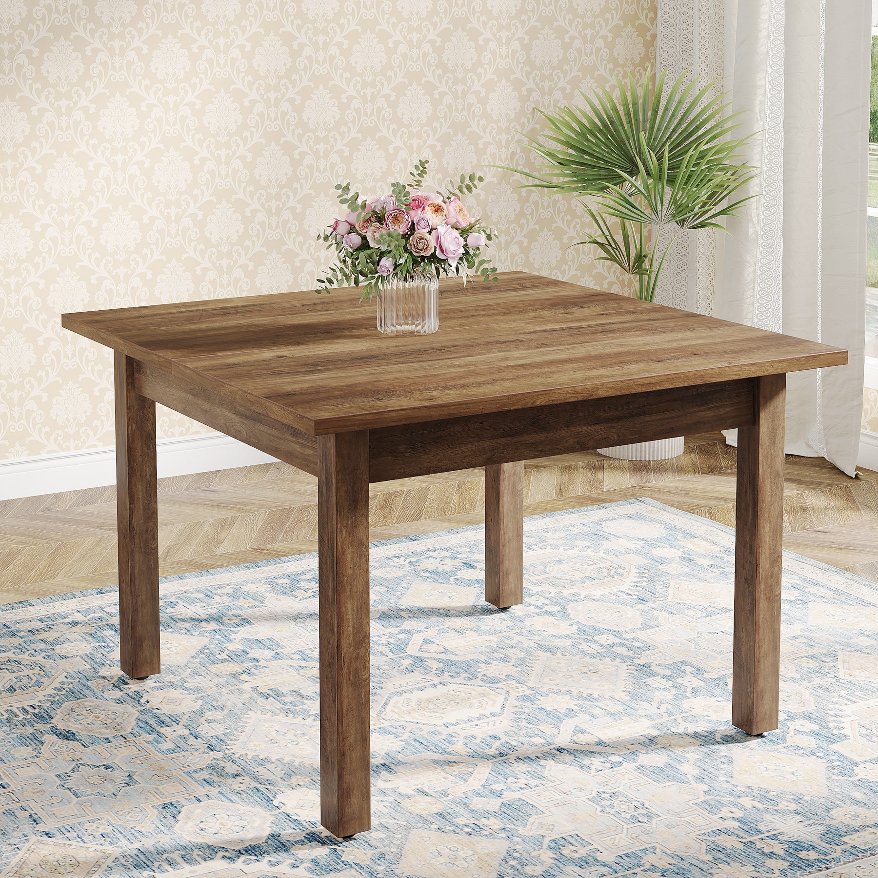 39.4'' Square Dining Table Kitchen Table with Solid Wood Legs for 4 Tribesigns