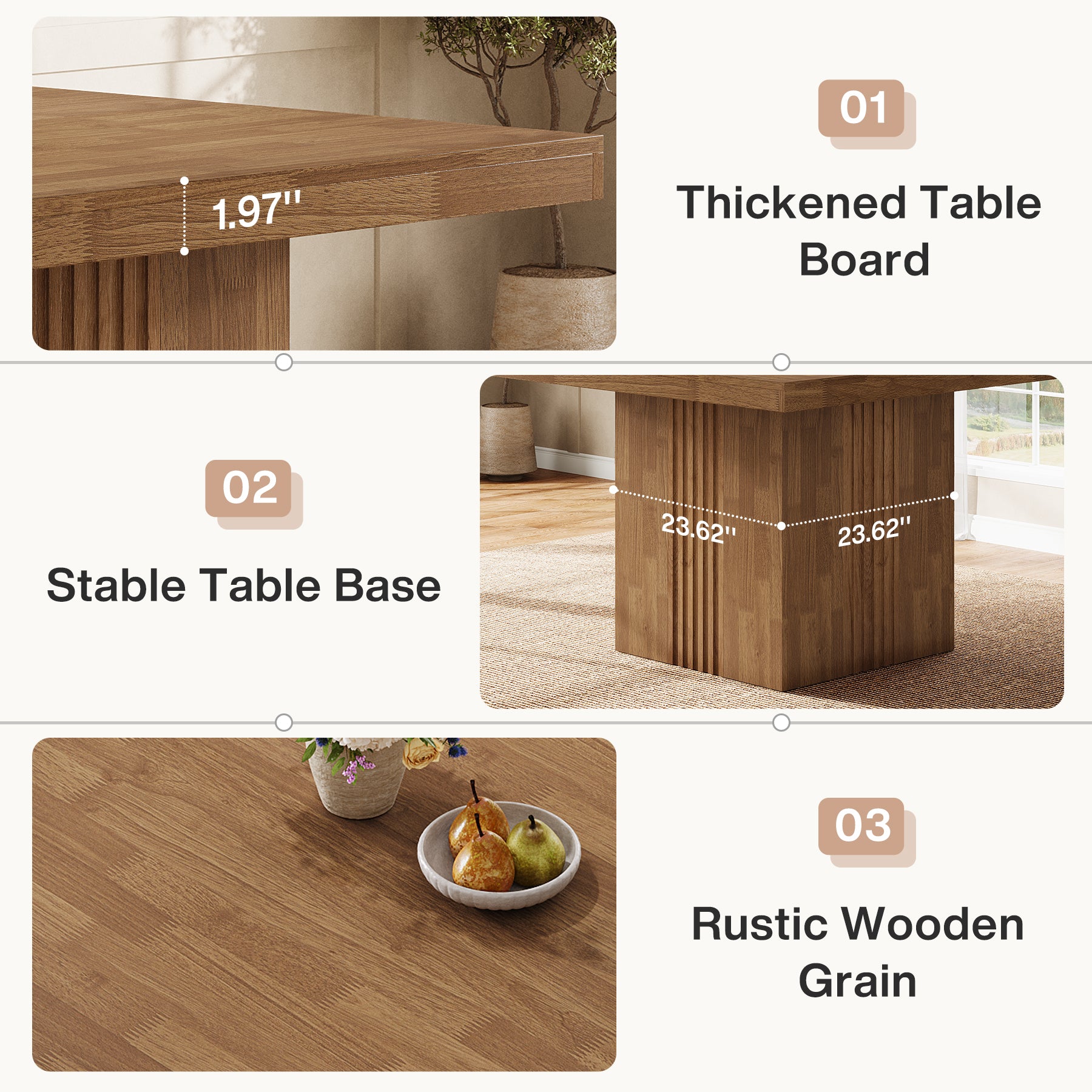 39" Dining Table, Farmhouse Square Kitchen Dinner Table for 4