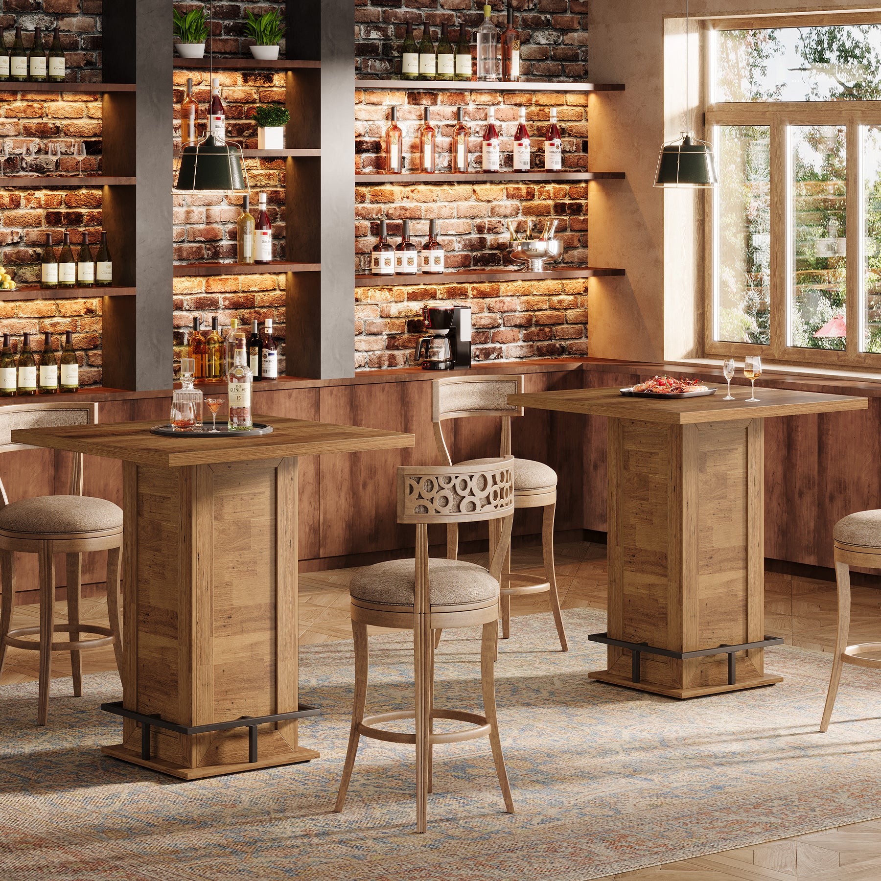 39" High Top Bar Table, Square Bistro Pub Cocktail Table