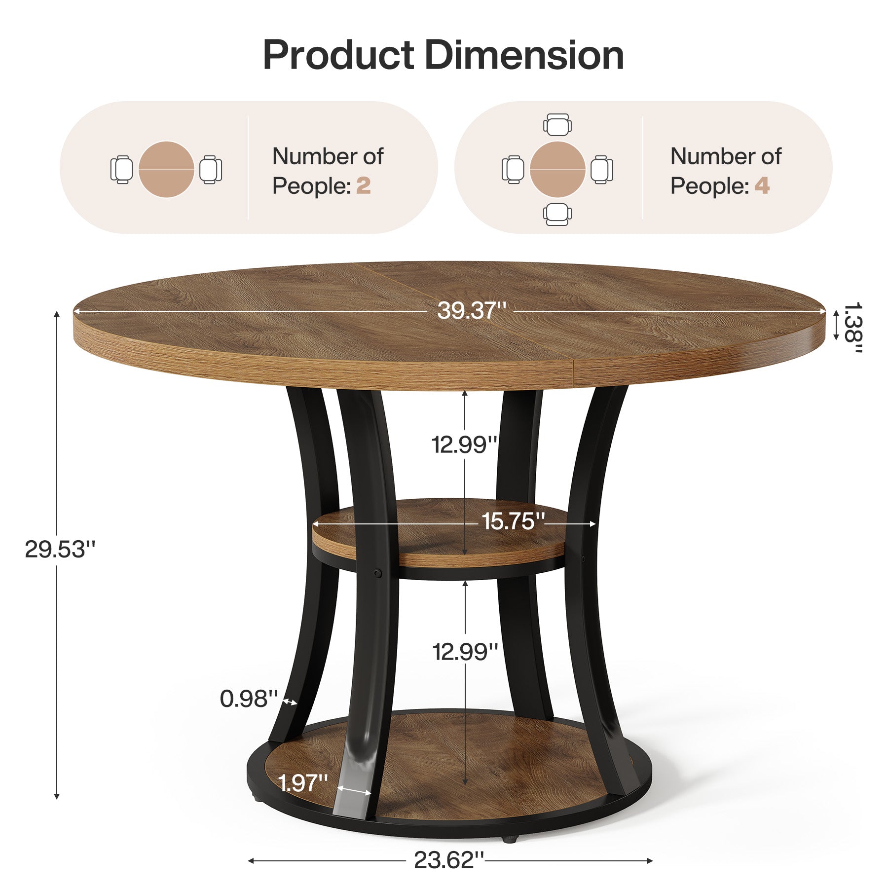 39" Small Conference Table, Modern Round Meeting Room Table for 2-4 People