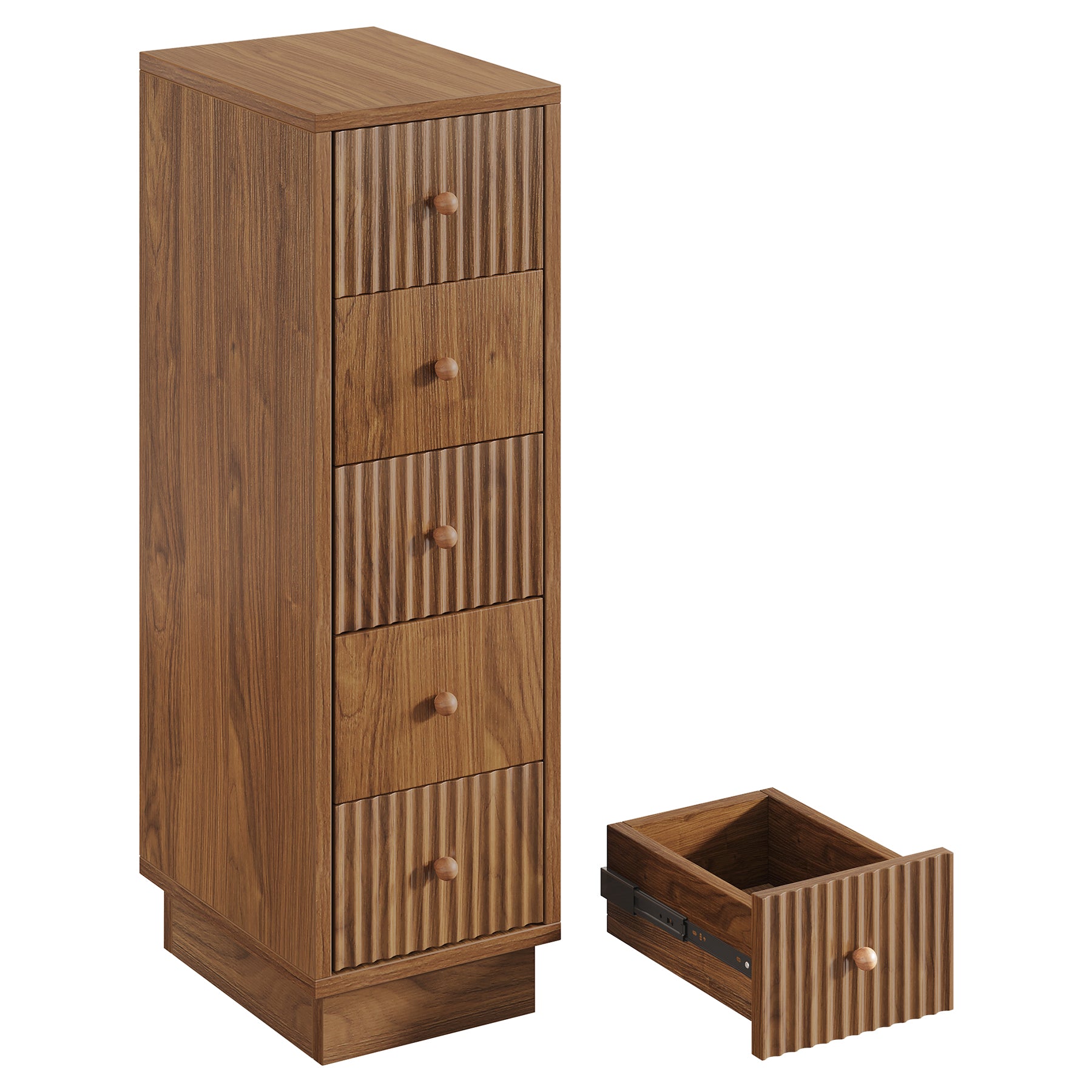 39" Wooden Bathroom Floor Cabinet, Tall Narrow Storage Cabinet with 5 Drawers