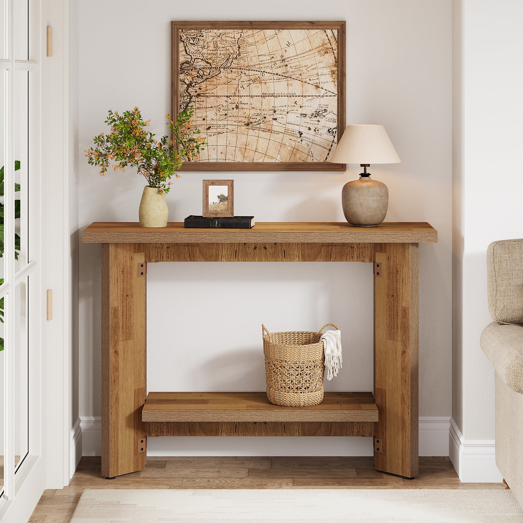 2-Tier Console Table, 41" Narrow Sofa Entryway Table with Storage Shelf