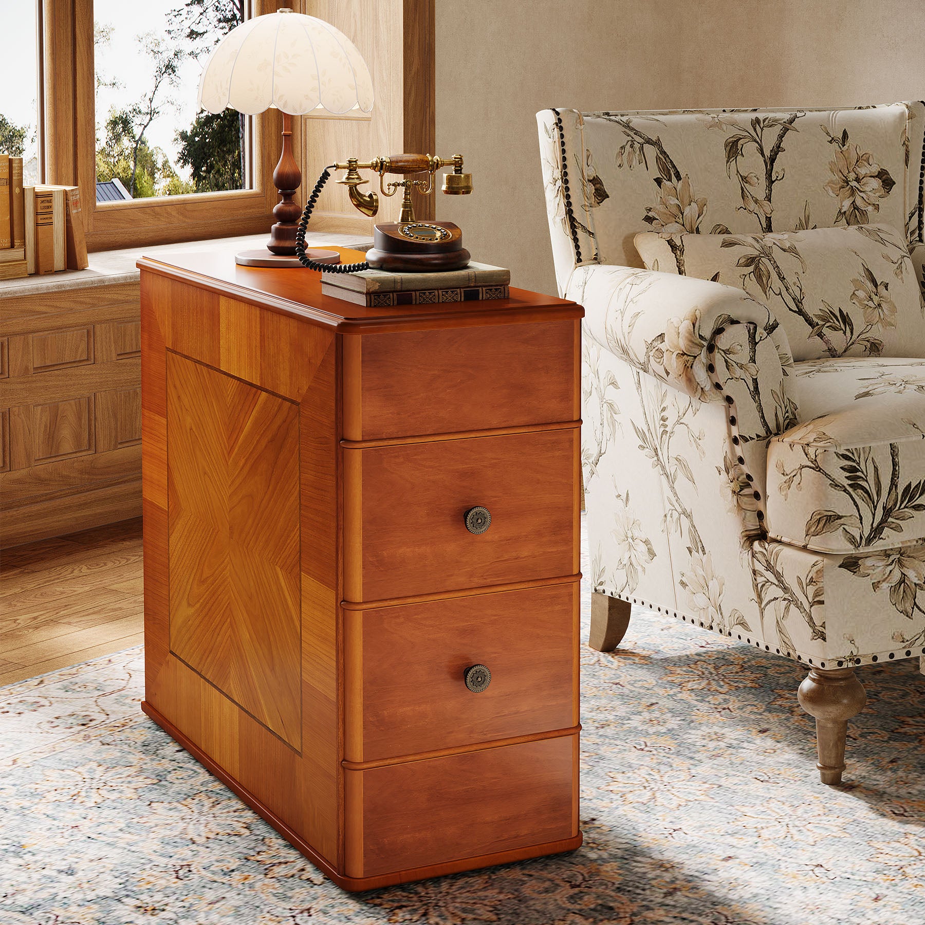 Narrow Side End Table Nightstand with 2 Drawers, No Assembly Required