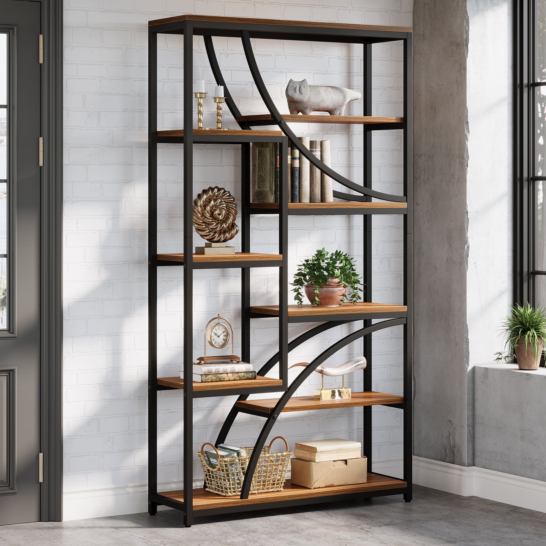 9-Tier Bookcase, 70.87" Industrial Etagere Bookshelf with Open Shelf