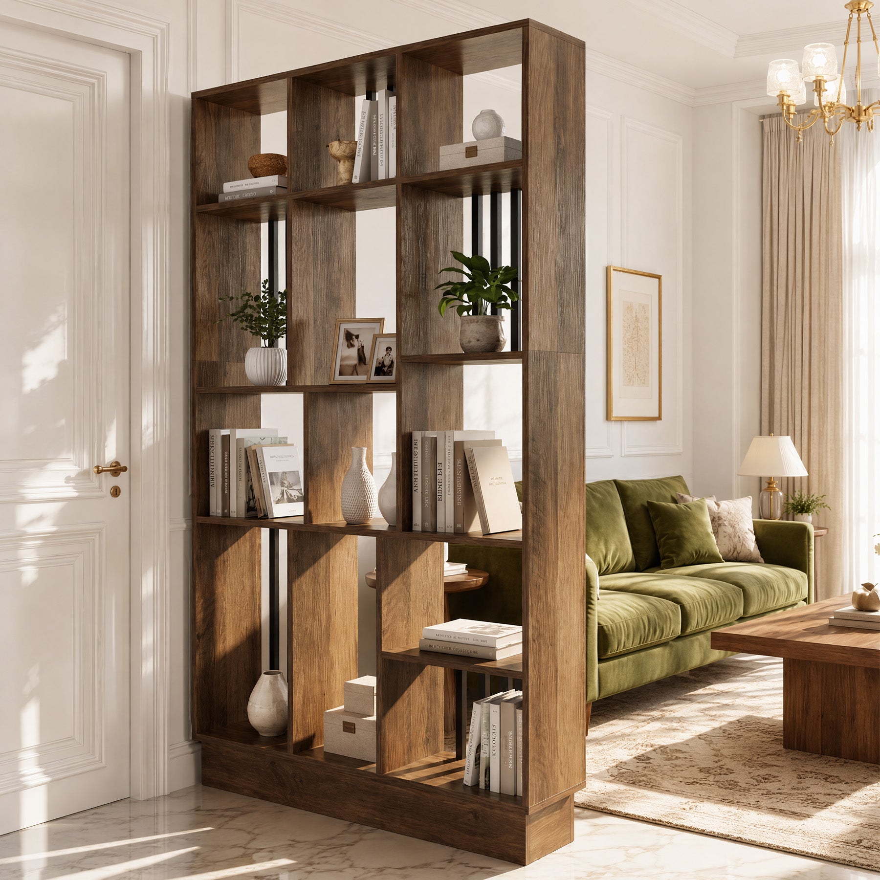 71" Room Divider with Shelves, Wall Partition Divider Screen for Living Room, Entryway
