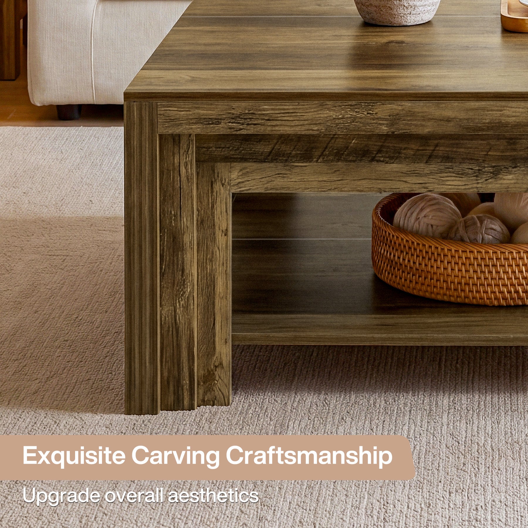Farmhouse Square Coffee Table with Shelf