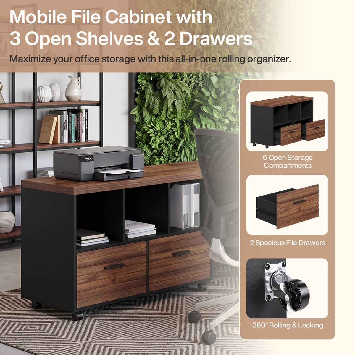 L-Shaped Executive Desk, 71" Reversible Computer Desk with Mobile File Cabinet & Shelves