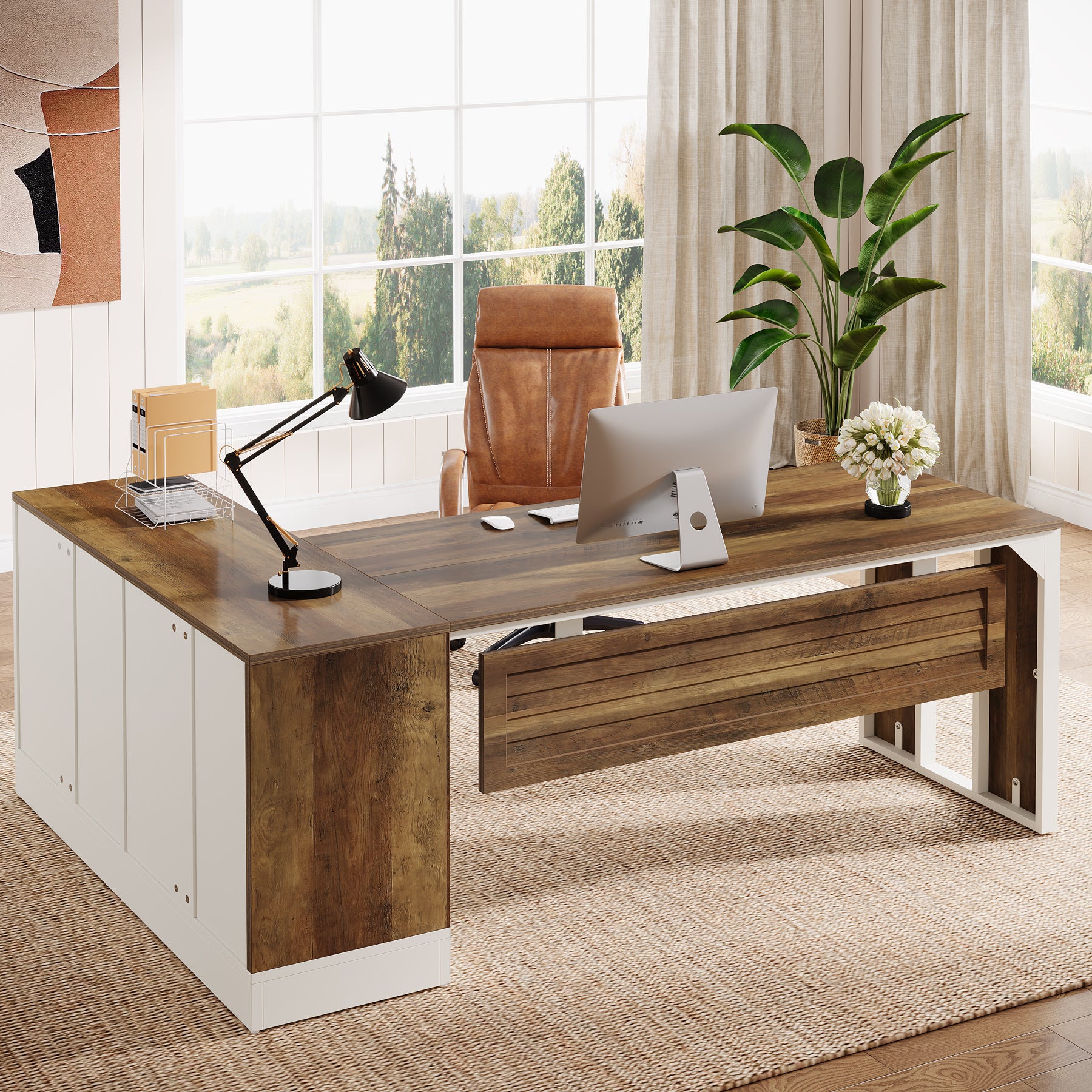 L - Shaped Executive Desk, 70.87" Office Desk with Storage Cabinet Tribesigns