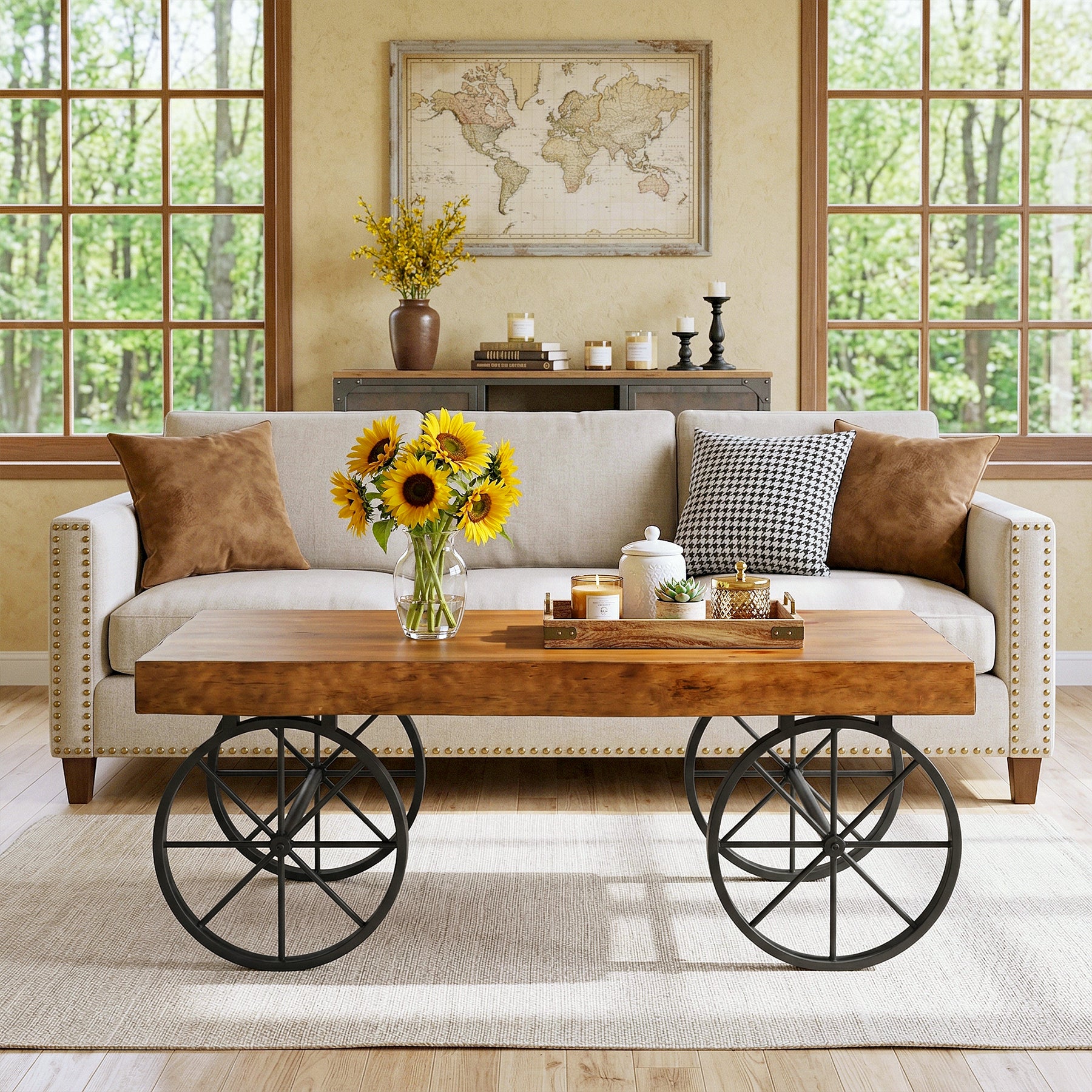 Tribesigns 47.24" Solid Wood Coffee Table, Live Edge Center Table for Living Room