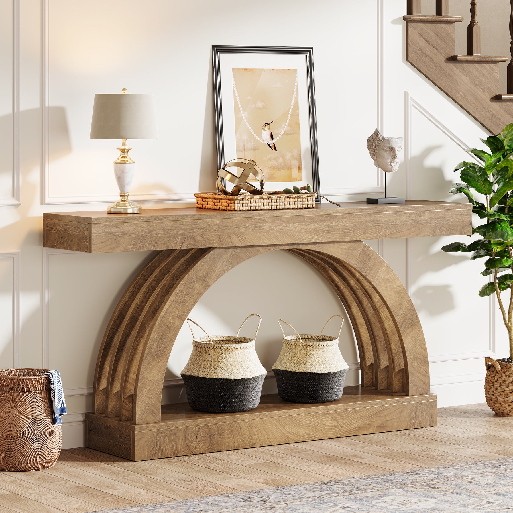 2-Tier Console Table, 63" Unique Arched Sofa Table Behind The Couch