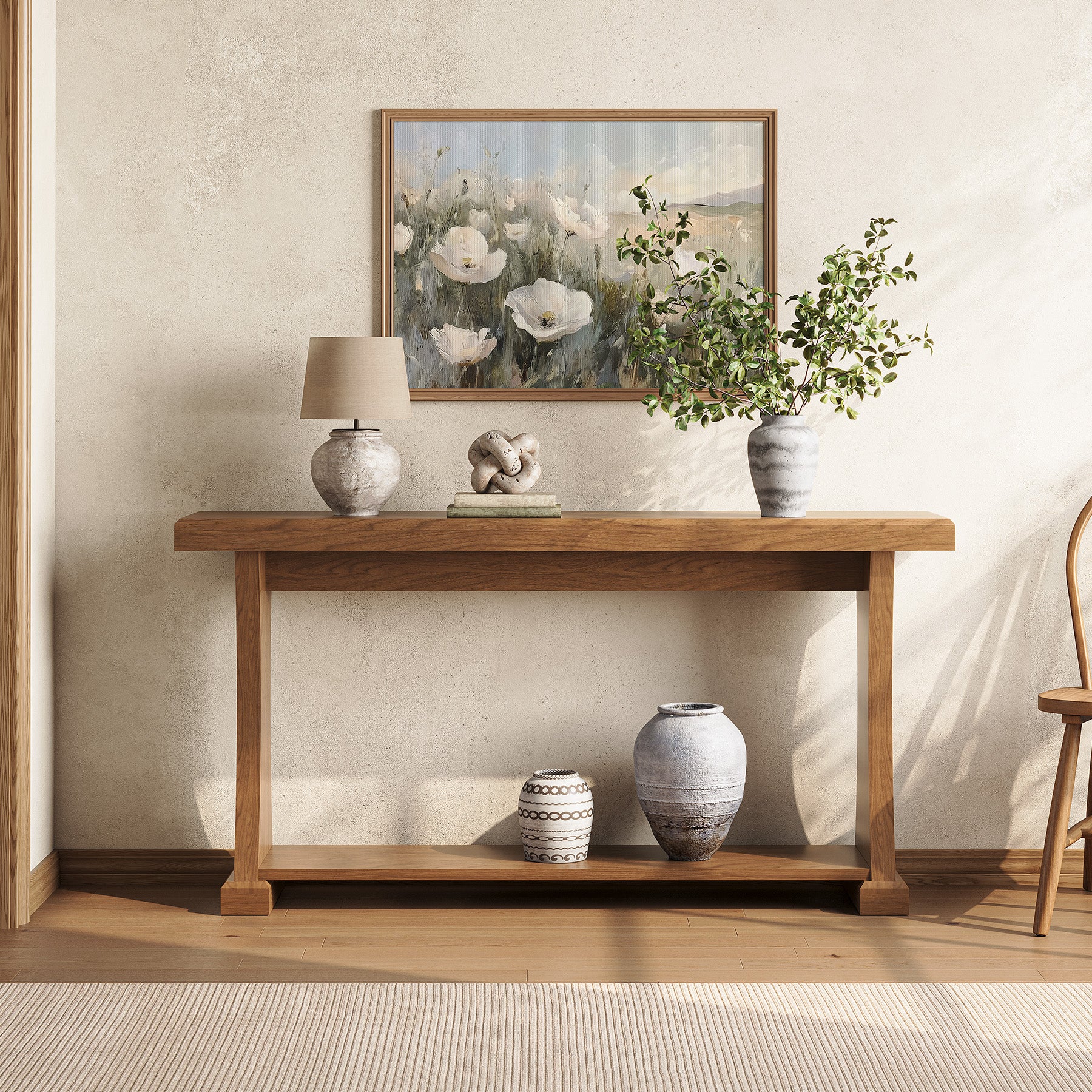 2-Tier Console Table, 63” Narrow Entryway Sofa Table with Storage Shelf