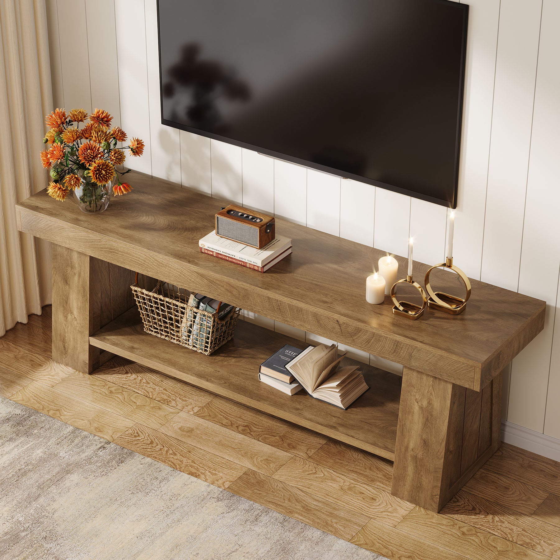 63" TV Stand for TVs up to 75", Entertainment Center with Open Storage Shelves