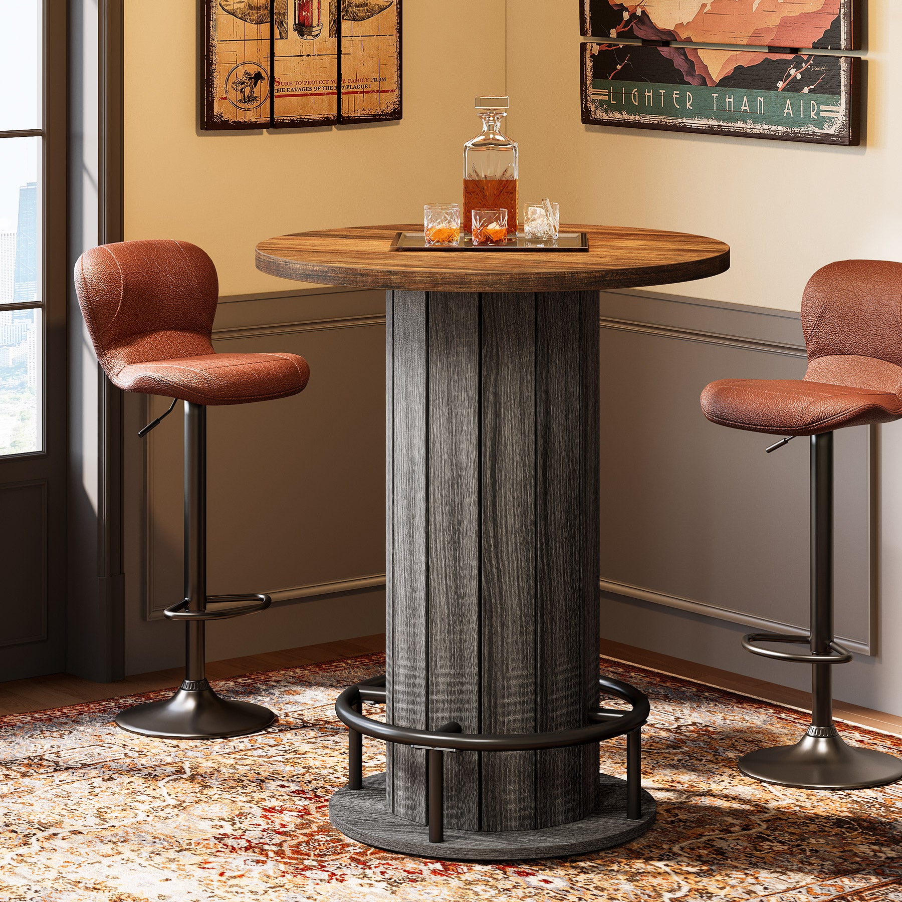 31" Bar Table, Round Bistro Pub Table with Footrest for Dining Coffee Cocktail(Only Table)