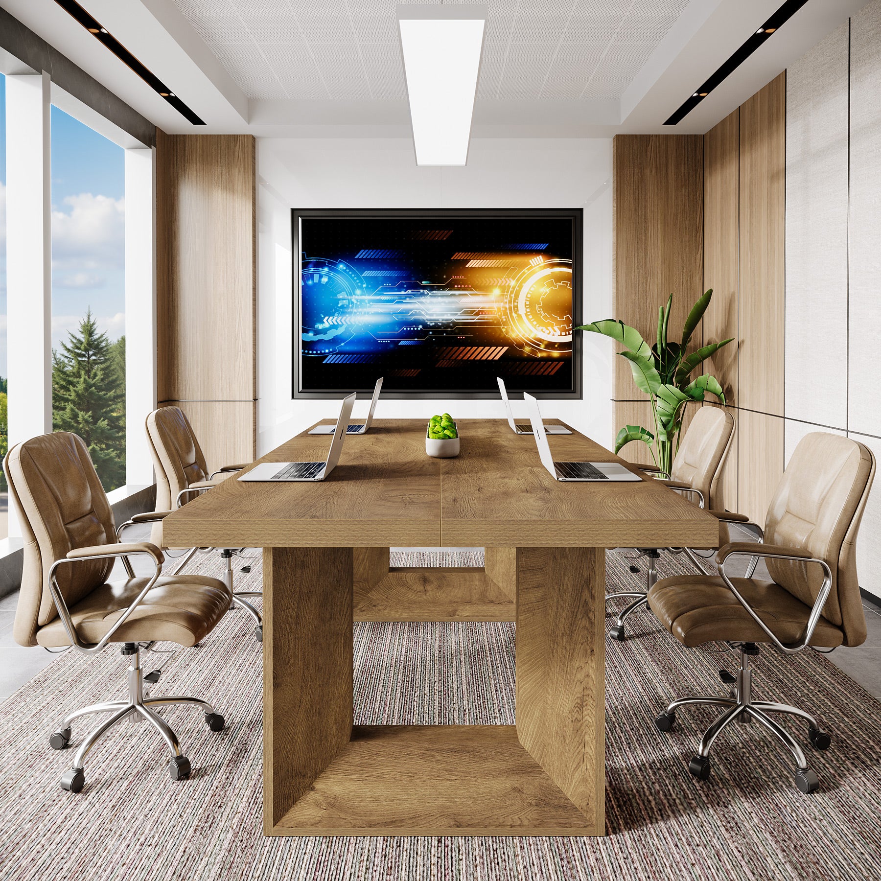 62.99" Executive Desk, Rectangular Computer Desk Conference Table for 6-8