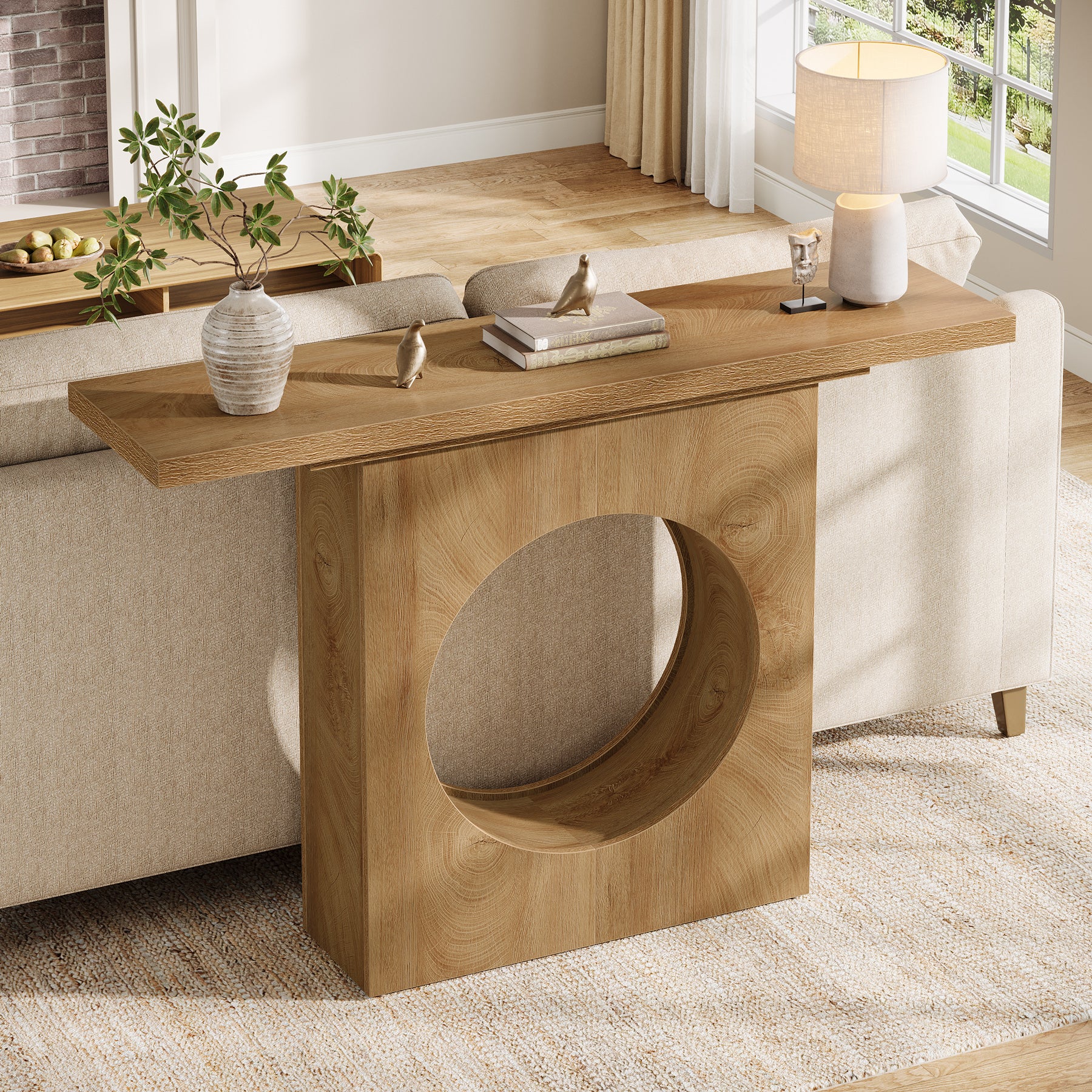 41.3" Narrow Farmhouse Console Table with Round Cutout Design, Slim Entryway Sofa Table