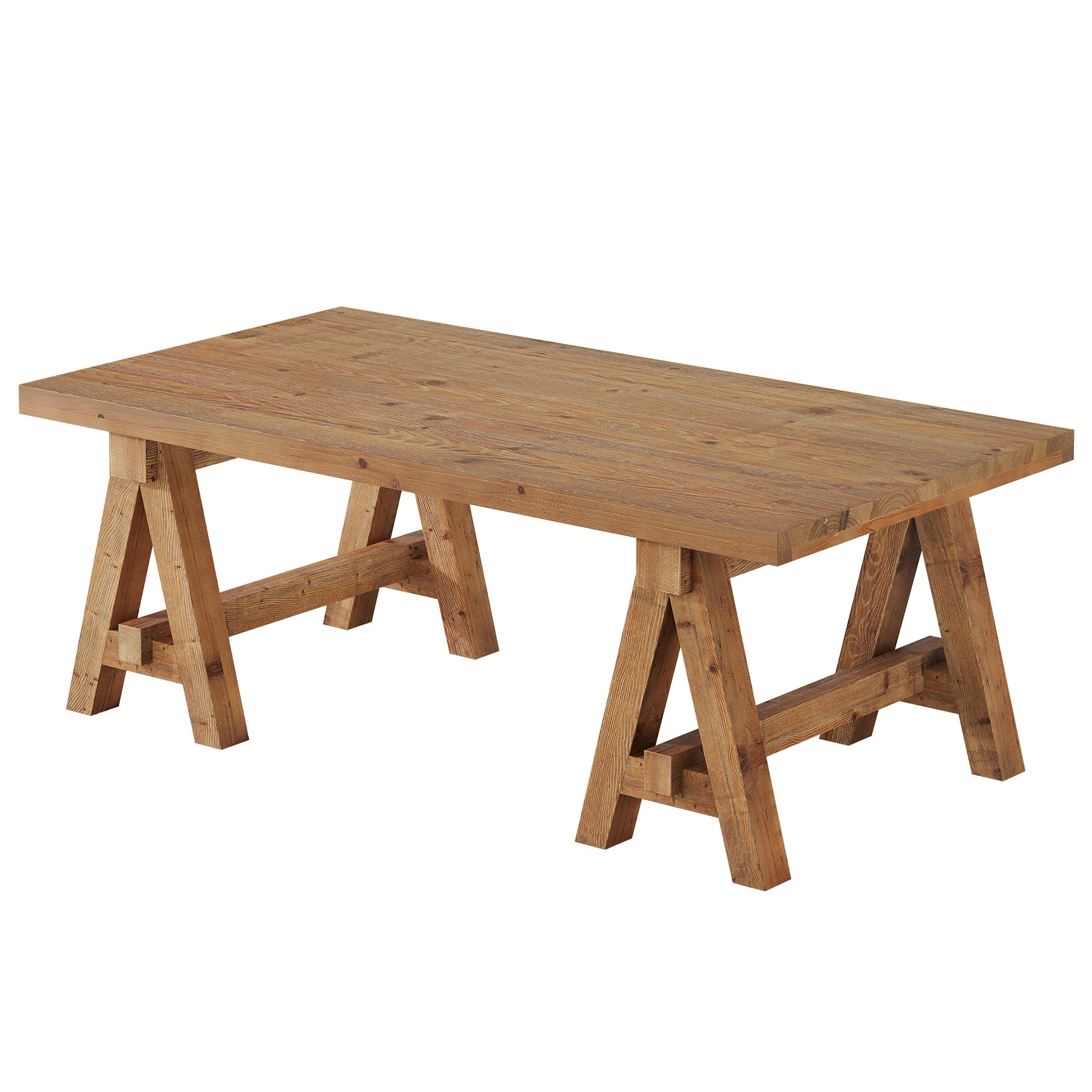 Solid Wood Coffee Table, 47" Farmhouse Center Table with Trestle Base for Living Room
