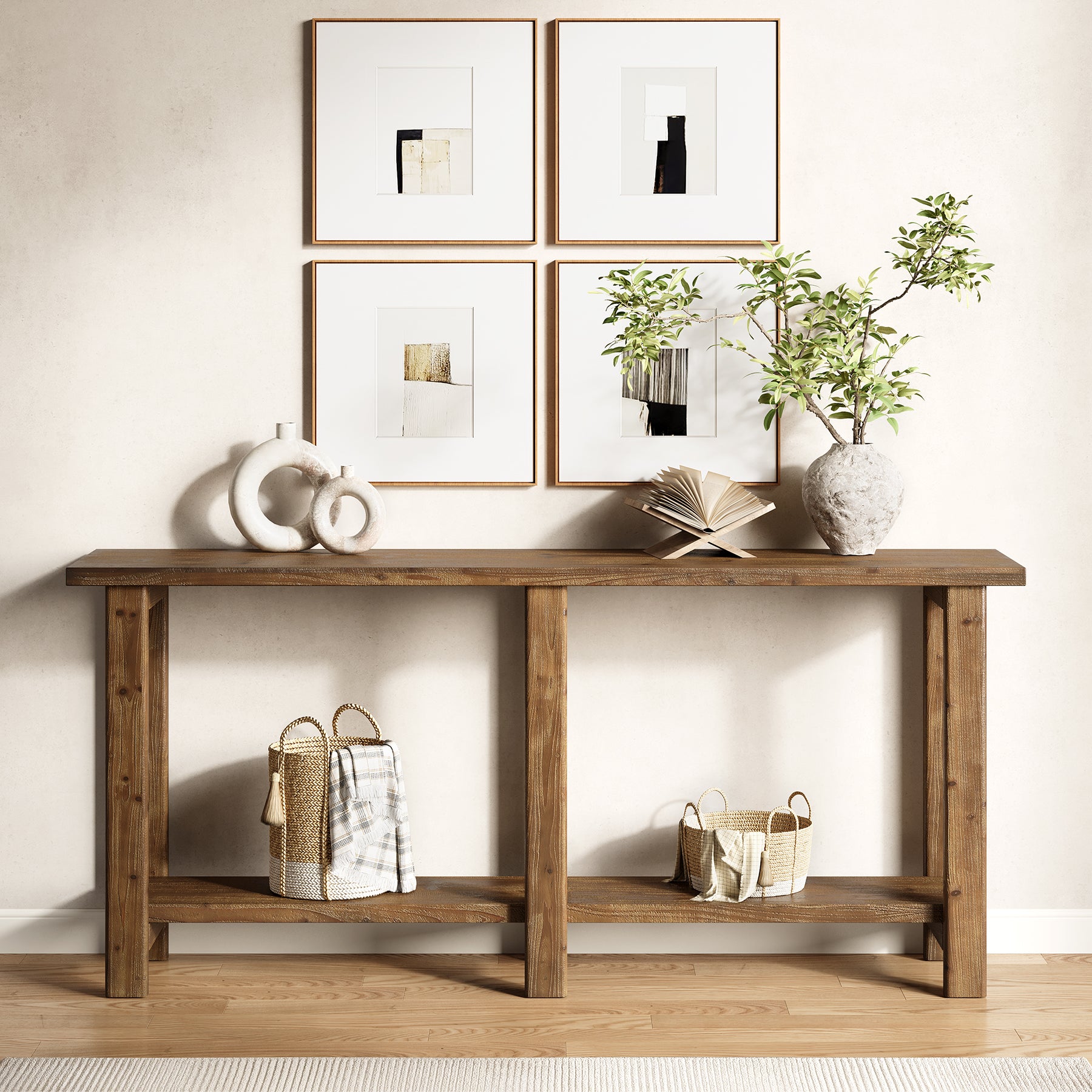 Solid Wood Console Table, 70.9" Sofa Table Behind Couch for Entryway