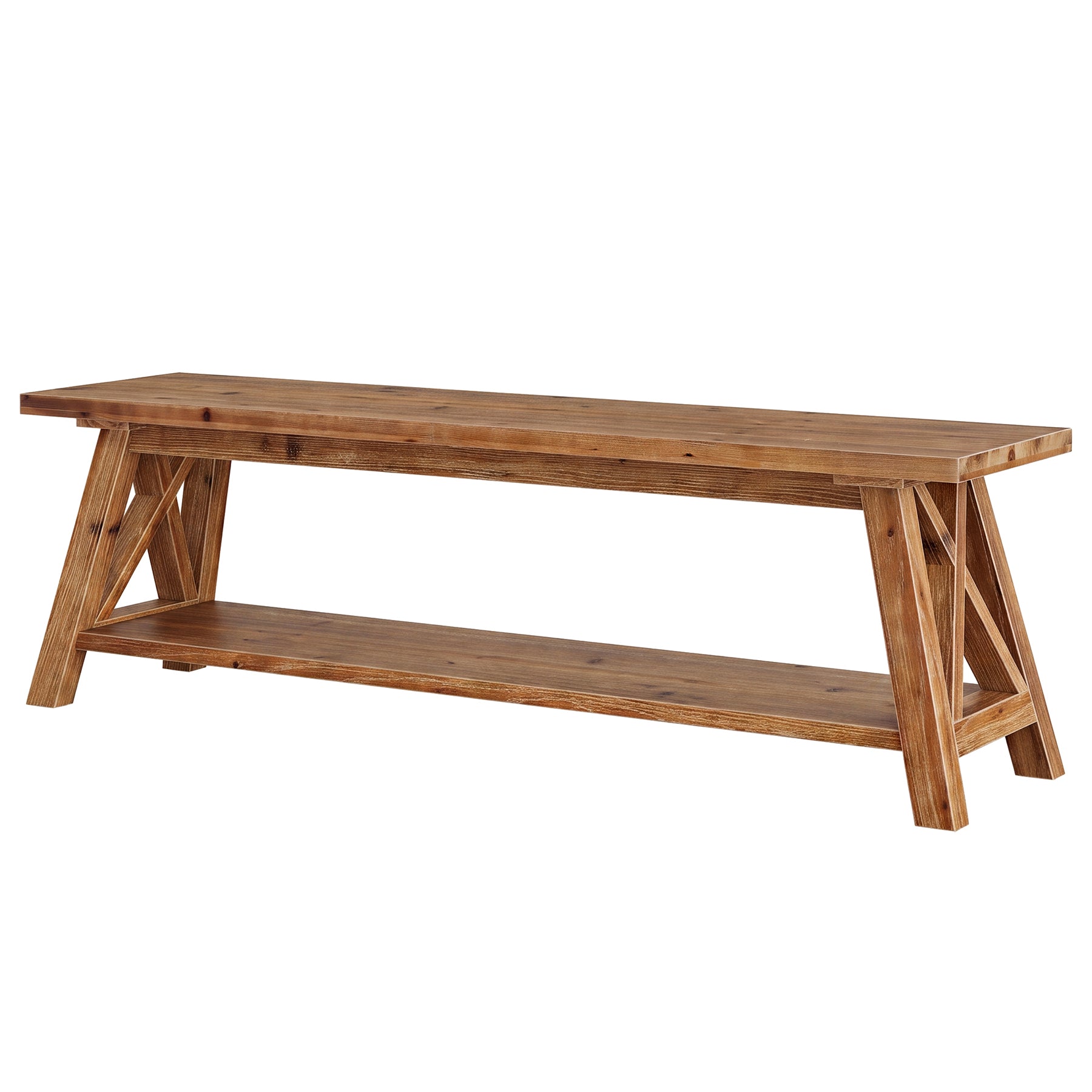 55" Solid Wood Entryway Bench, Farmhouse Shoe Seating with Storage