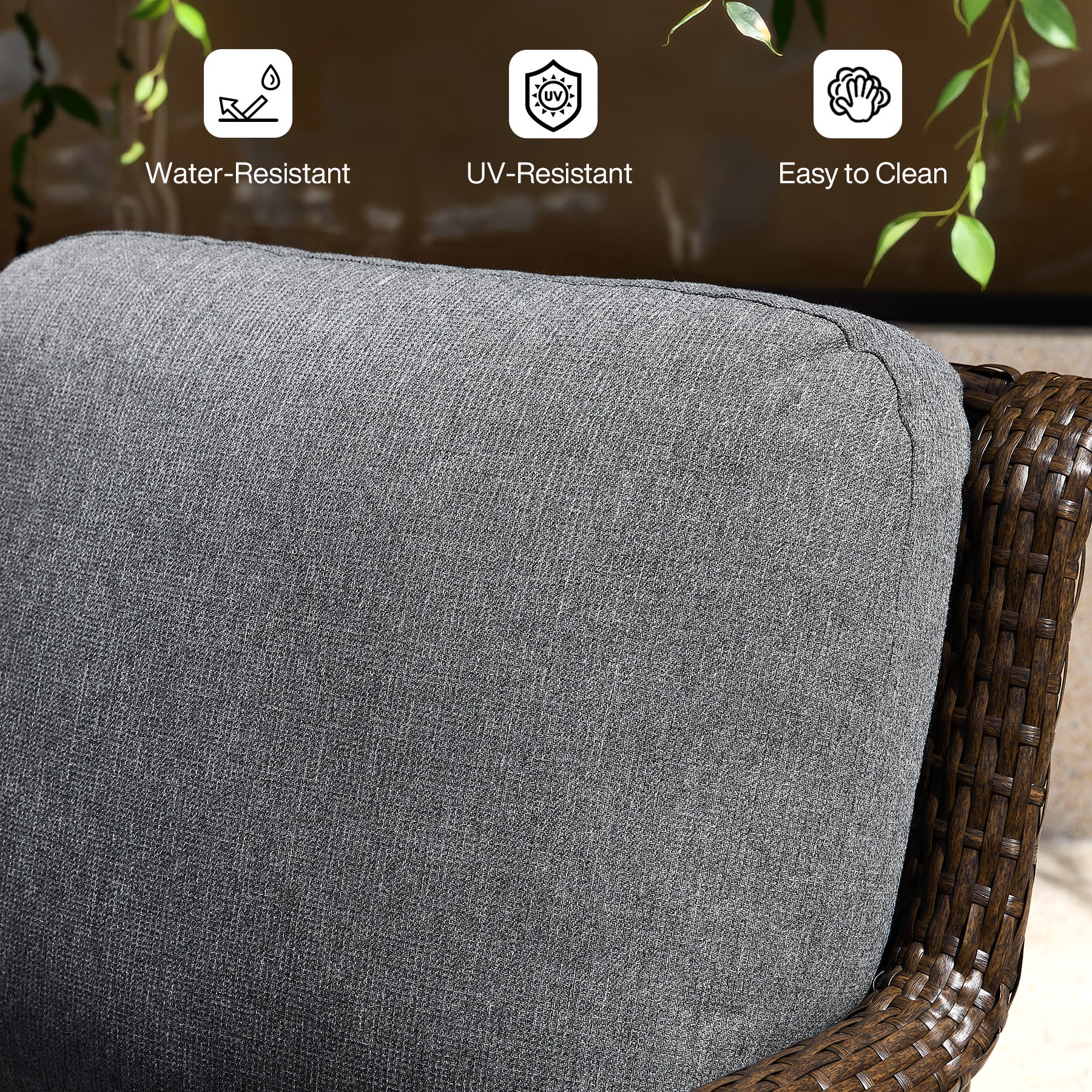 29.53" Outdoor Wicker Swivel Chair, Patio Rattan Rocking Chair with Thick Gray Cushions