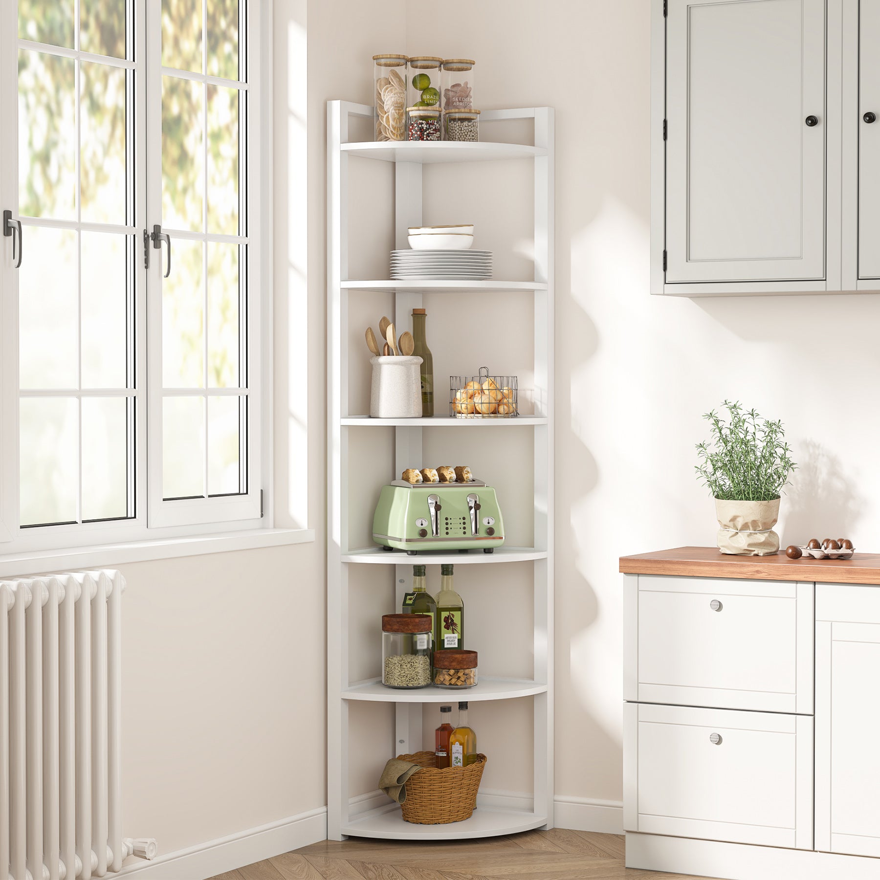 6-Tier Corner Shelf, 70.9 Inch Tall Corner Bookshelf Small Bookcase Rustic Corner Shelving Unit Storage Rack