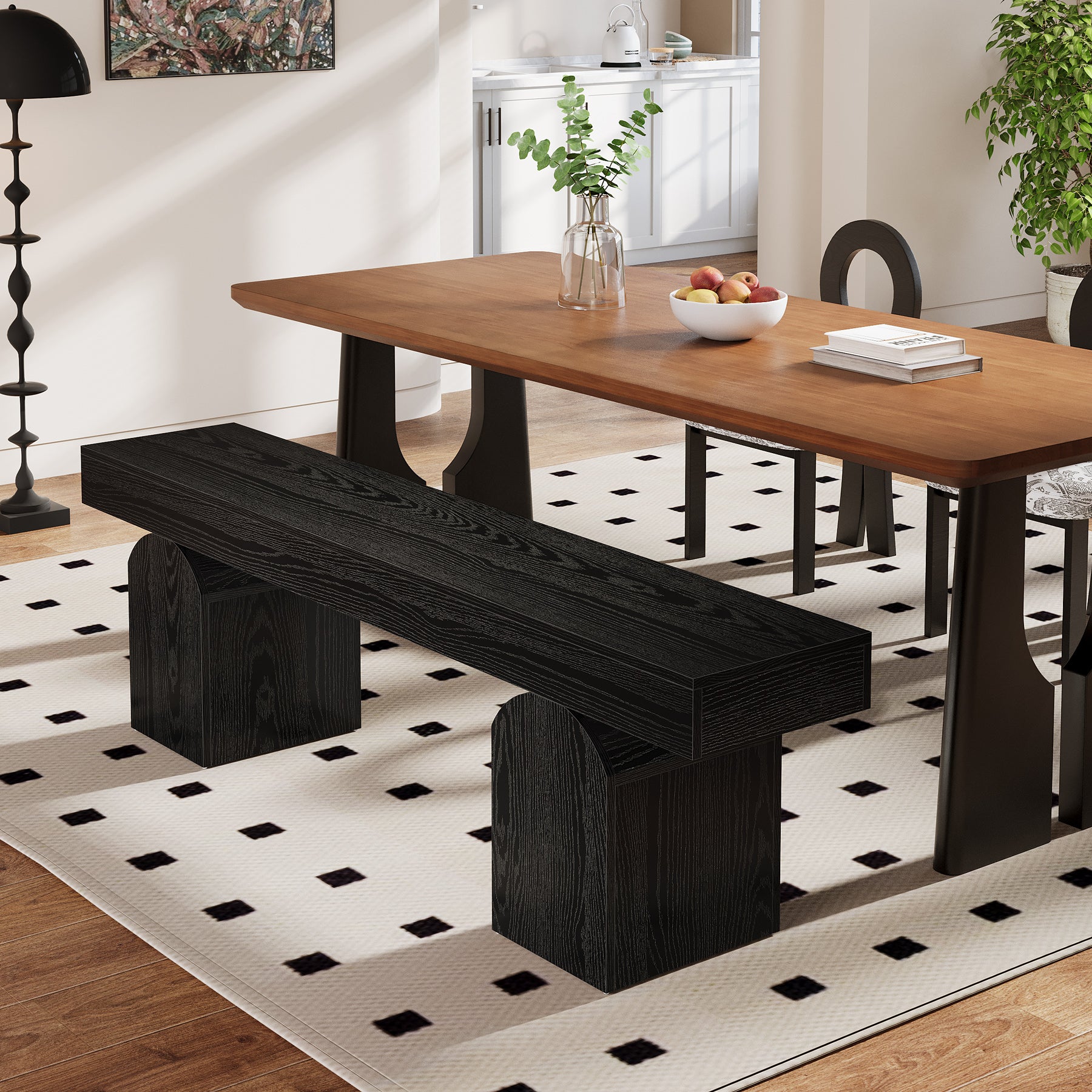 59" Dining Bench, Modern Kitchen Seating with Arched Base for 2 to 3